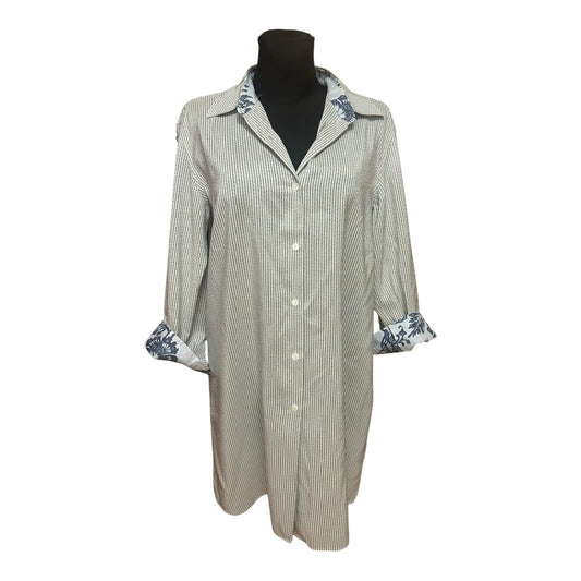 Aigner Bluse Damen Gr 46 Seide Blau Weiß Gestreift Made in Italy Chic