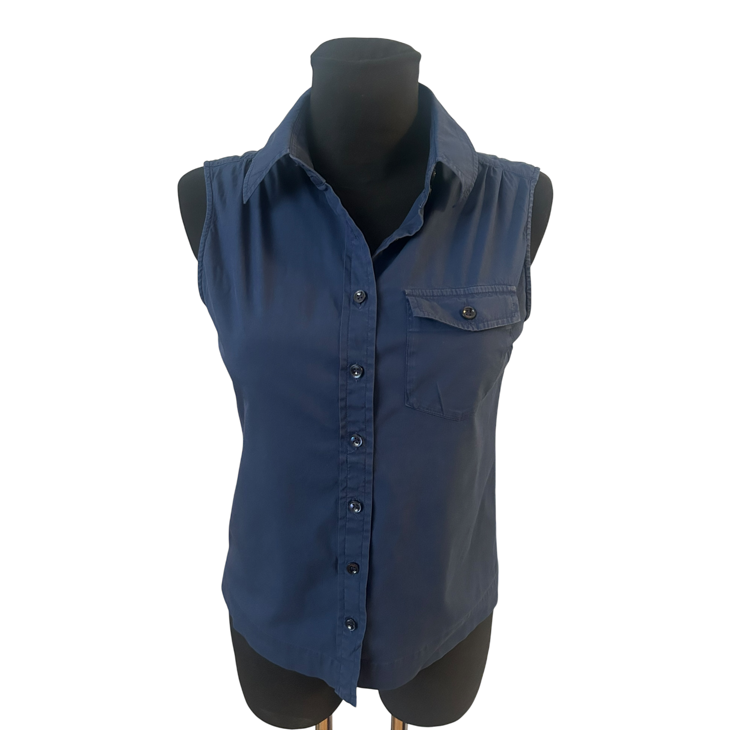 Strenesse Bluse Damen Gr 36 Blau Ärmellos Baumwollmix Business Basic