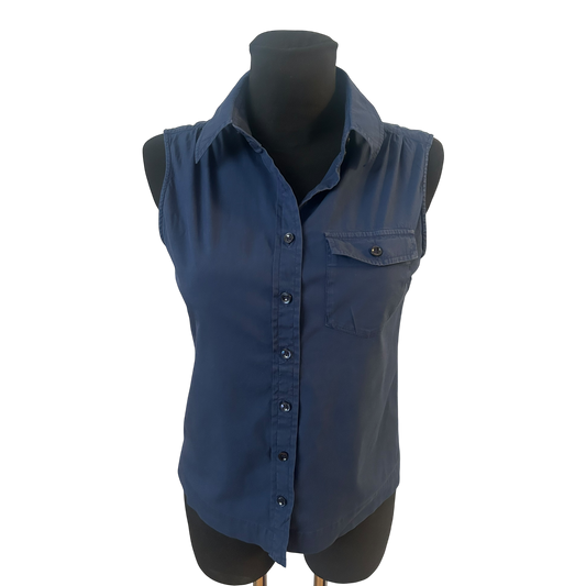 Strenesse Bluse Damen Gr 36 Blau Ärmellos Baumwollmix Business Basic