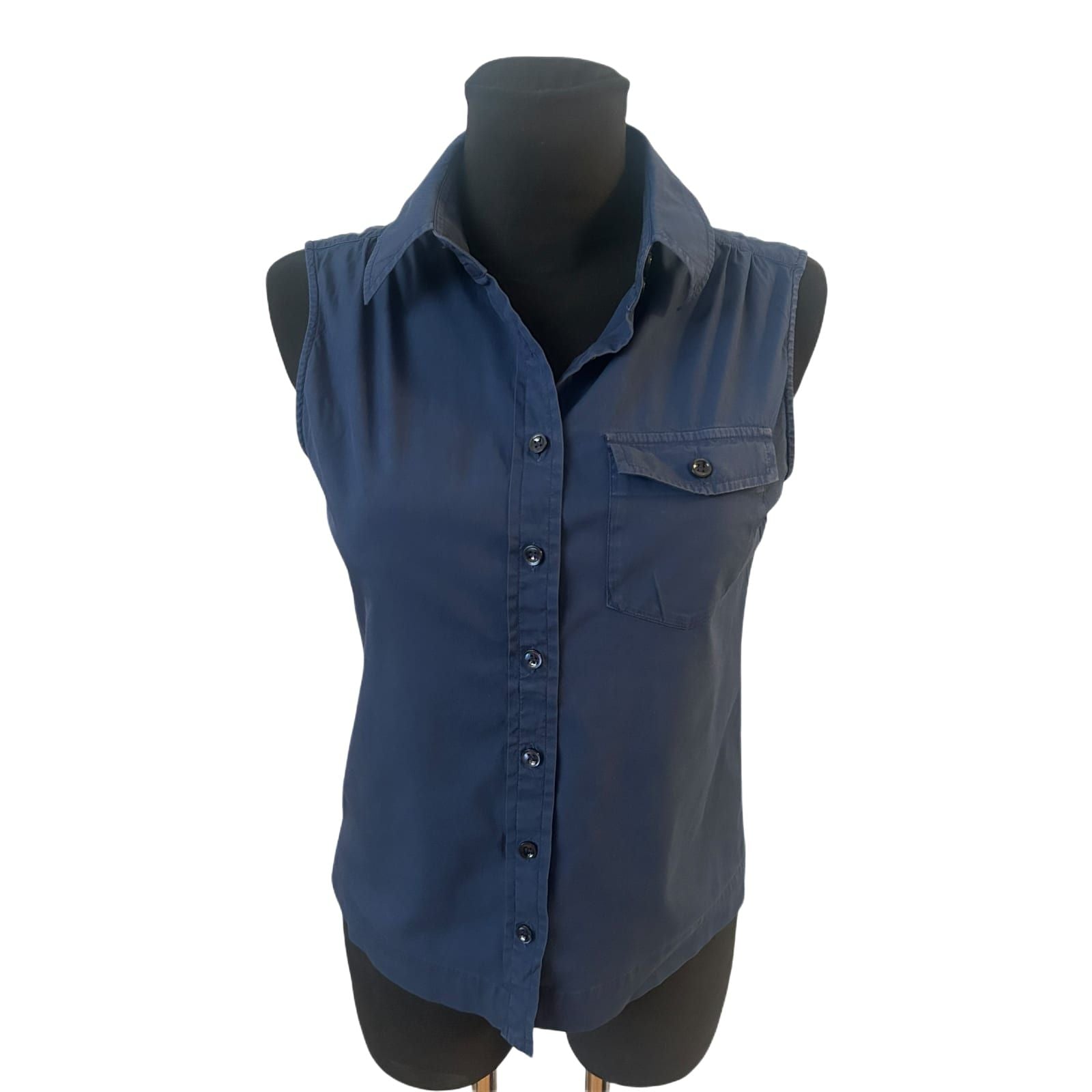 Strenesse Bluse Damen Gr 36 Blau Ärmellos Baumwollmix Business Basic