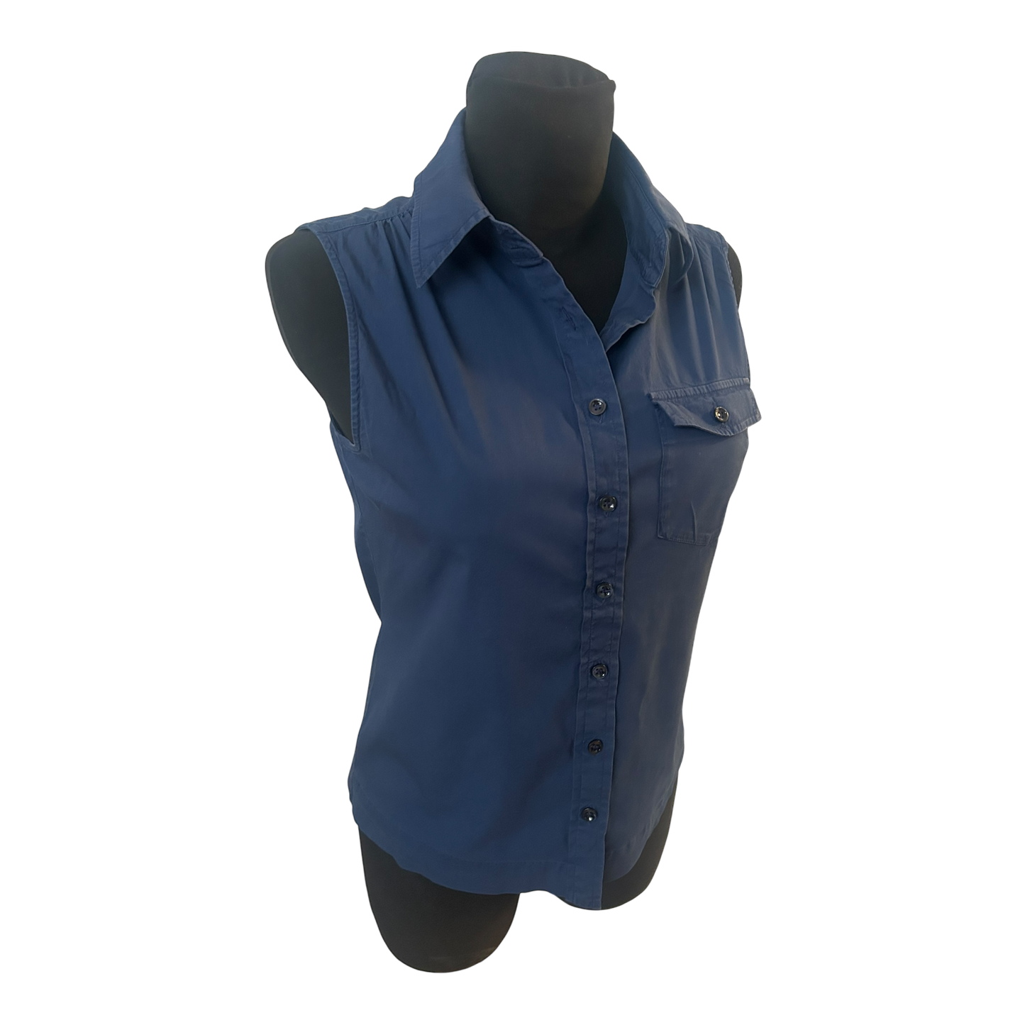 Strenesse Bluse Damen Gr 36 Blau Ärmellos Baumwollmix Business Basic