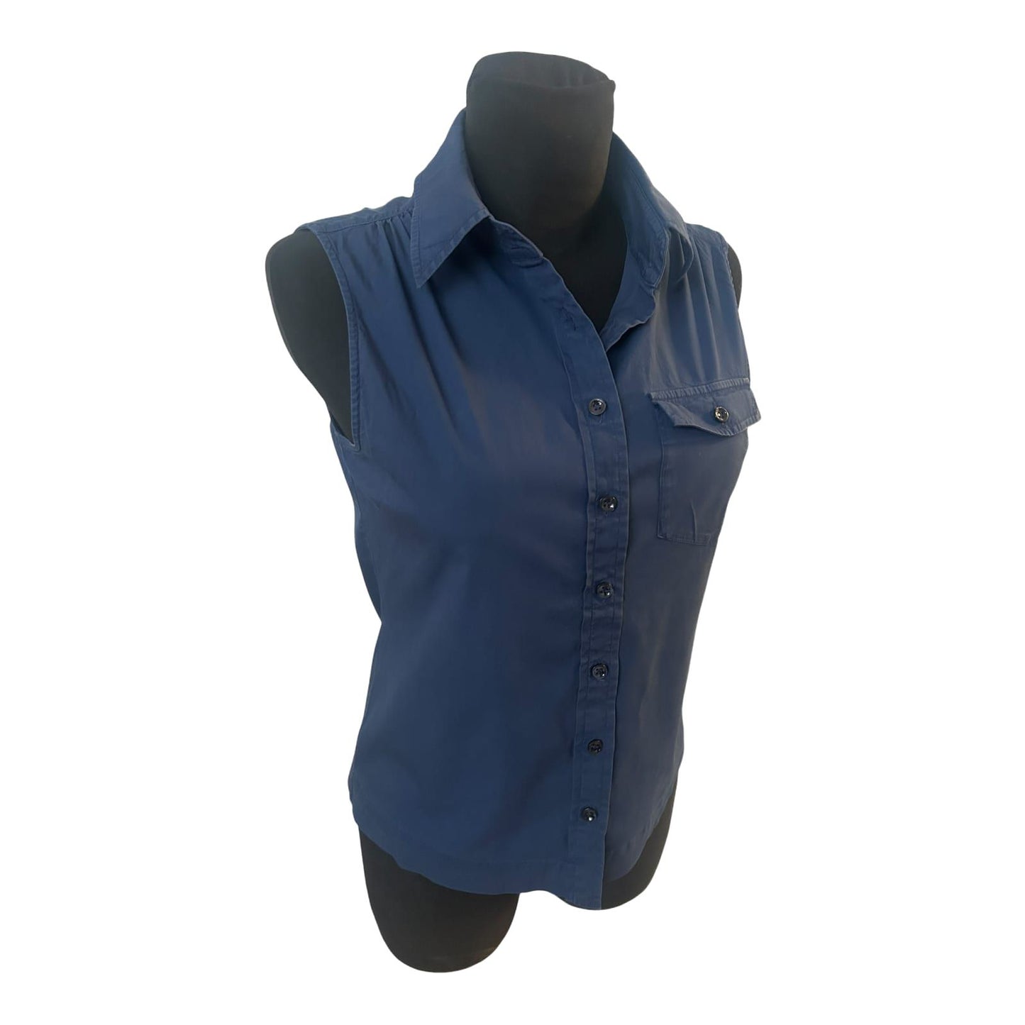 Strenesse Bluse Damen Gr 36 Blau Ärmellos Baumwollmix Business Basic