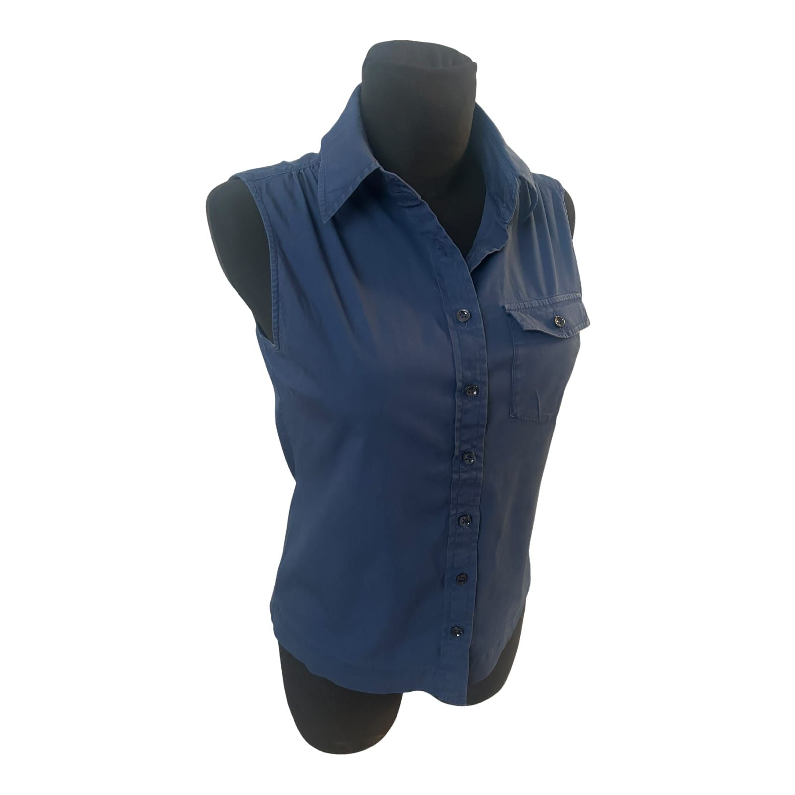 Strenesse Bluse Damen Gr 36 Blau Ärmellos Baumwollmix Business Basic