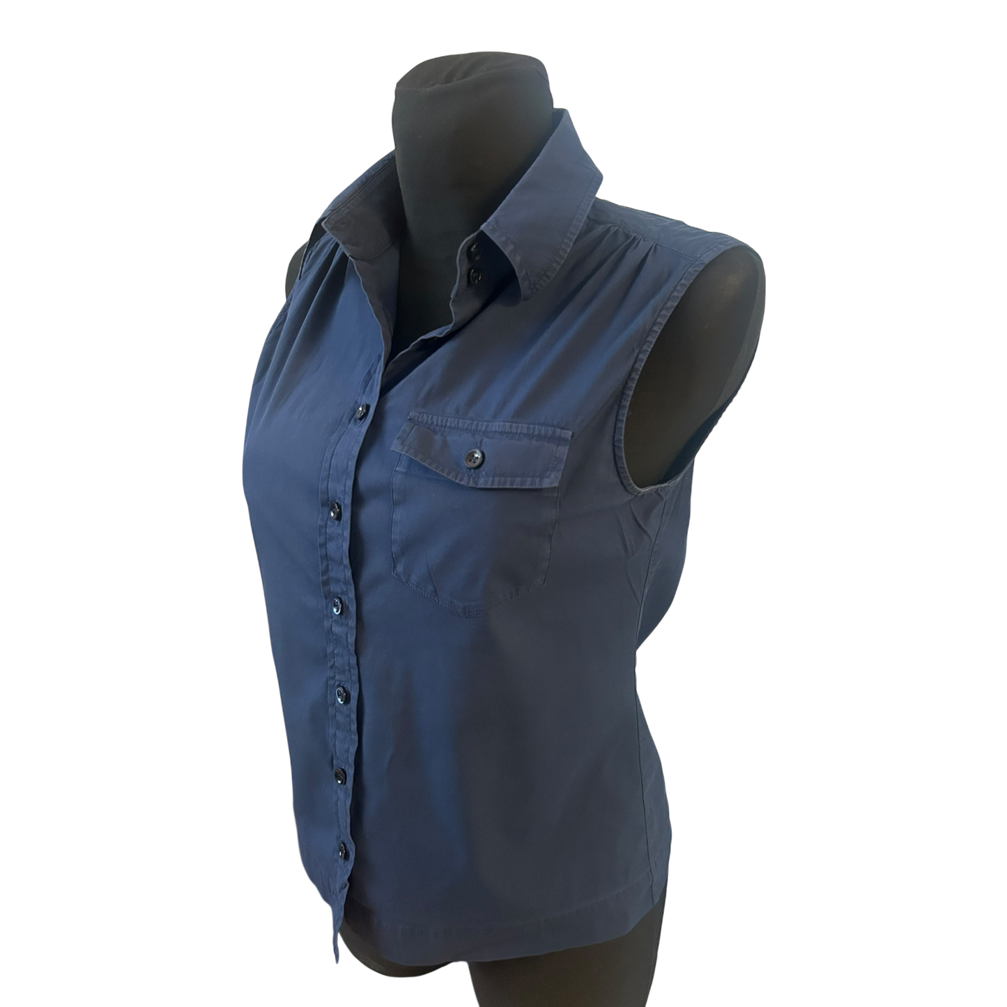 Strenesse Bluse Damen Gr 36 Blau Ärmellos Baumwollmix Business Basic