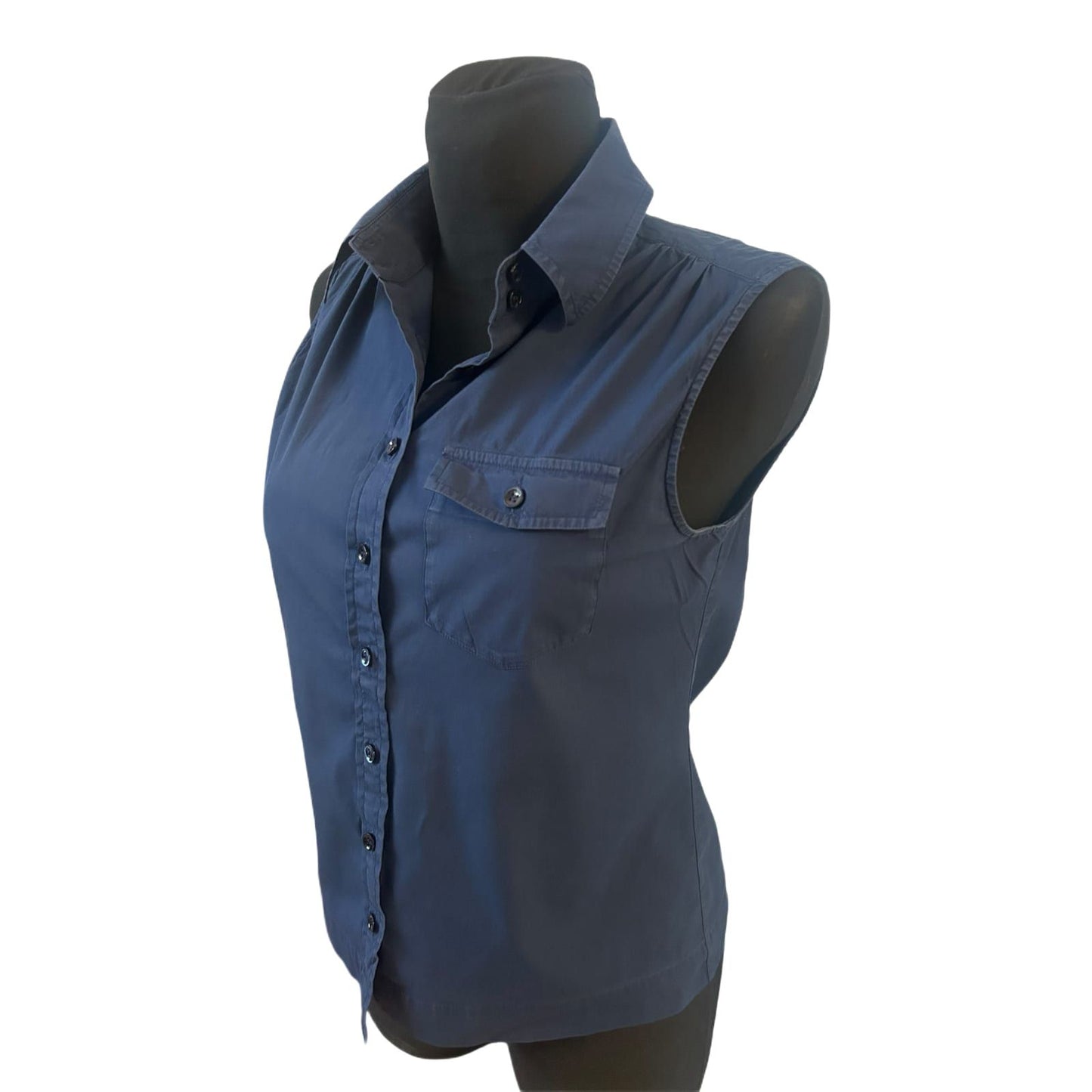 Strenesse Bluse Damen Gr 36 Blau Ärmellos Baumwollmix Business Basic