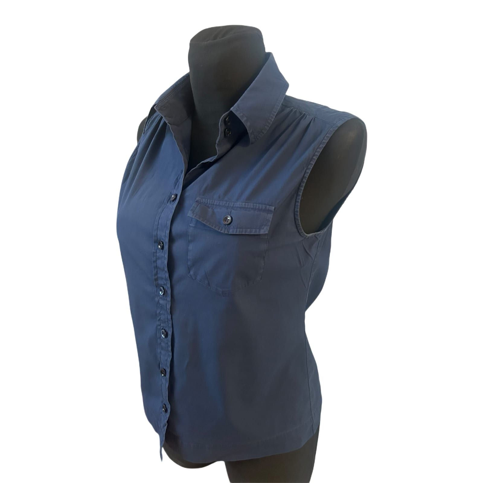 Strenesse Bluse Damen Gr 36 Blau Ärmellos Baumwollmix Business Basic