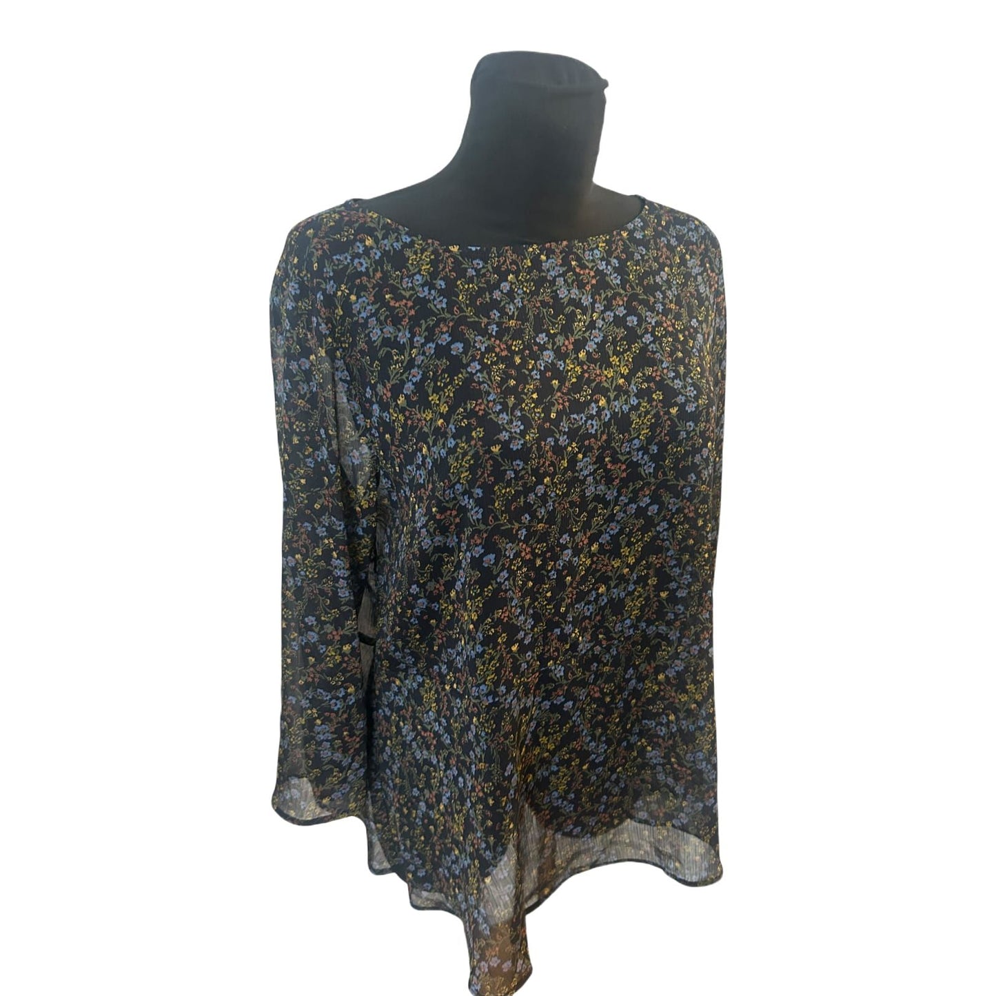 Uniqlo Bluse Damen Gr L Schwarz Transparent Blumen Dreiviertelarm