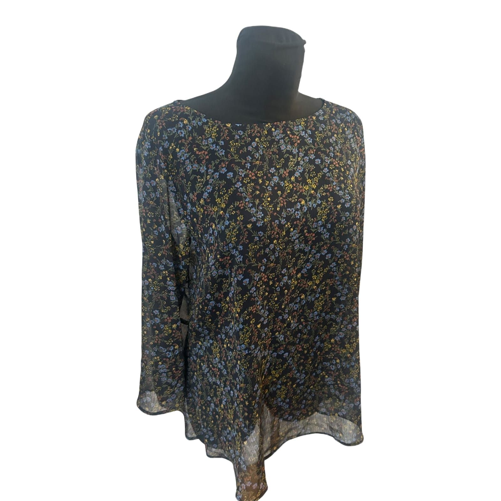Uniqlo Bluse Damen Gr L Schwarz Transparent Blumen Dreiviertelarm