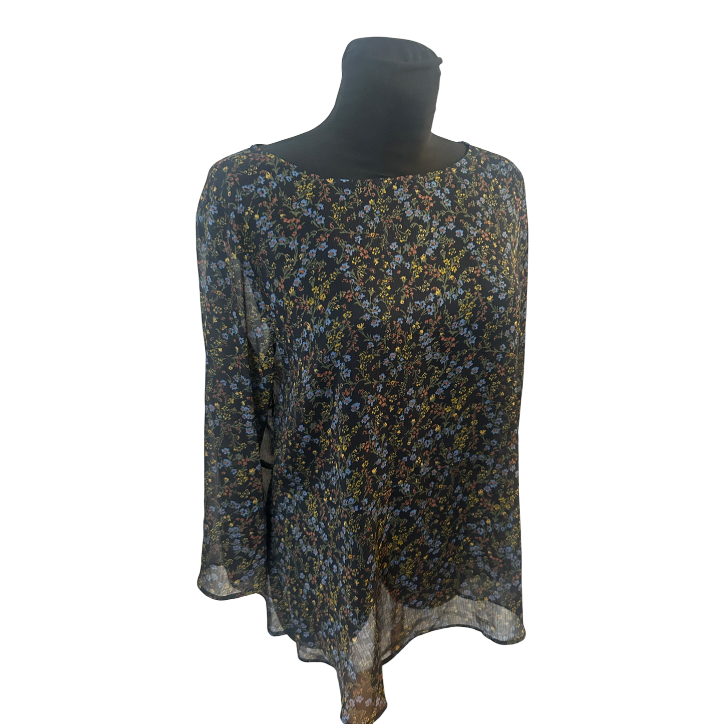 Uniqlo Bluse Damen Gr L Schwarz Transparent Blumen Dreiviertelarm