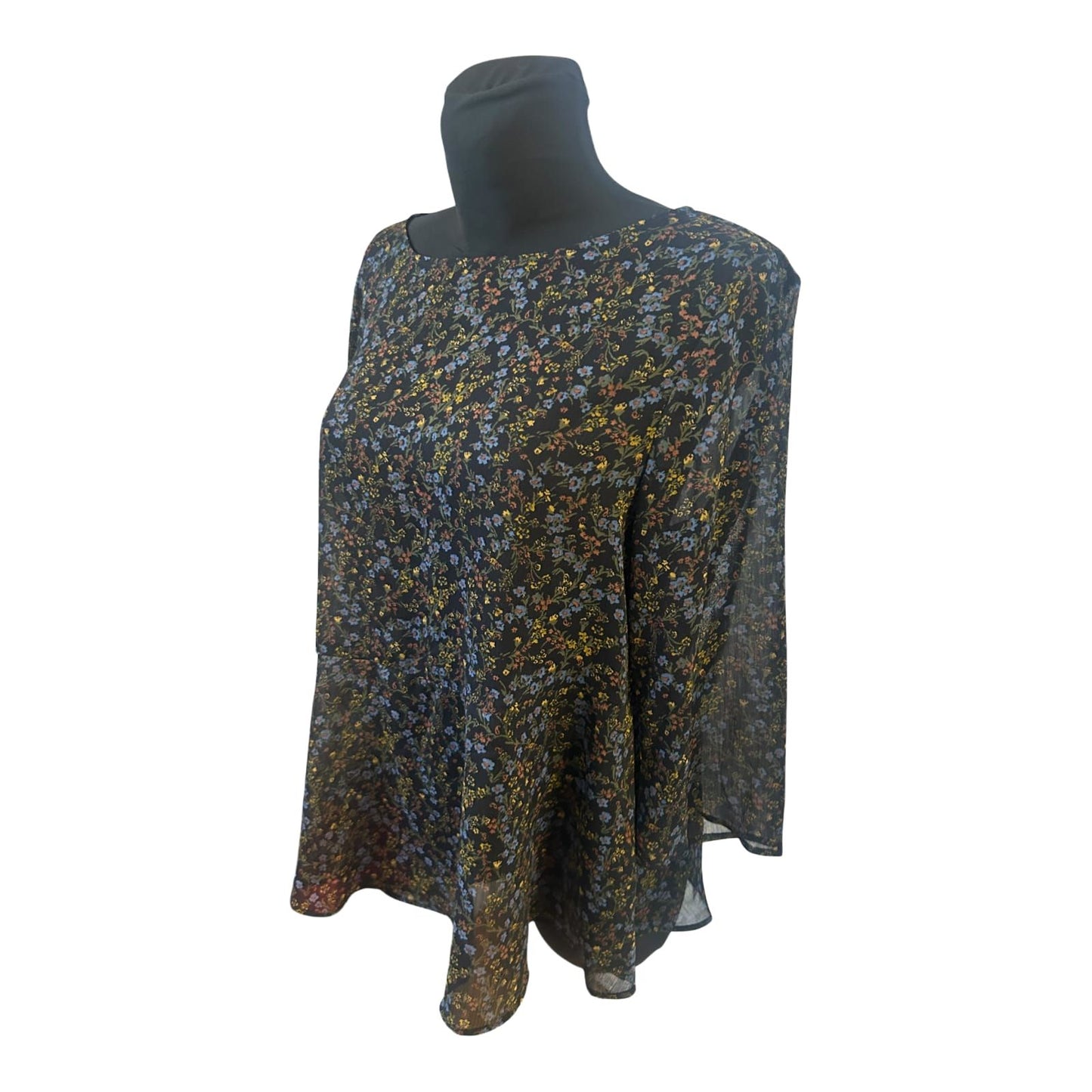 Uniqlo Bluse Damen Gr L Schwarz Transparent Blumen Dreiviertelarm