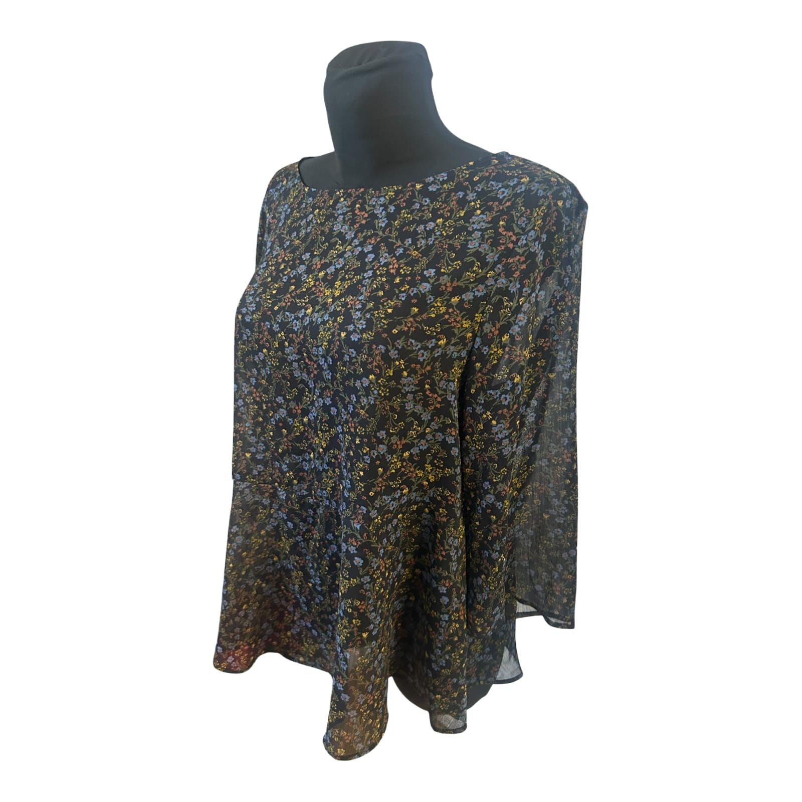 Uniqlo Bluse Damen Gr L Schwarz Transparent Blumen Dreiviertelarm