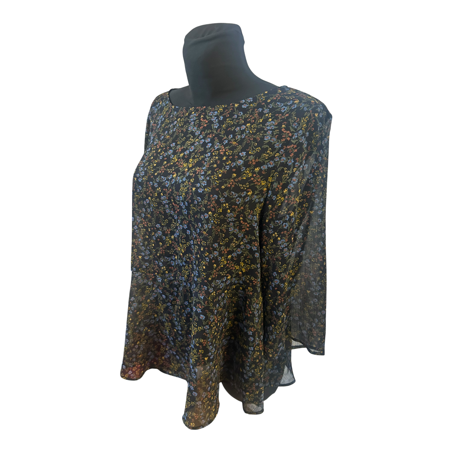 Uniqlo Bluse Damen Gr L Schwarz Transparent Blumen Dreiviertelarm