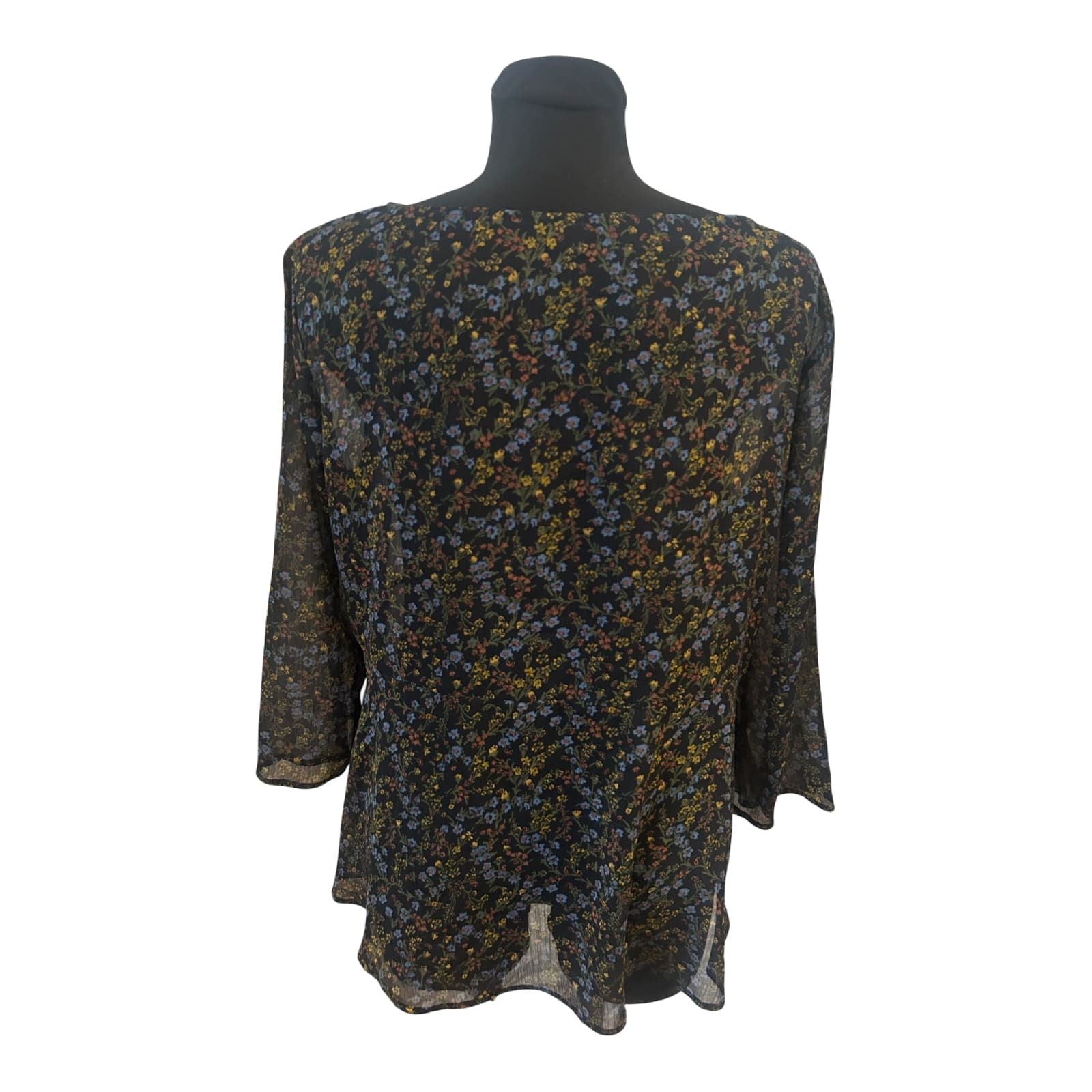 Uniqlo Bluse Damen Gr L Schwarz Transparent Blumen Dreiviertelarm