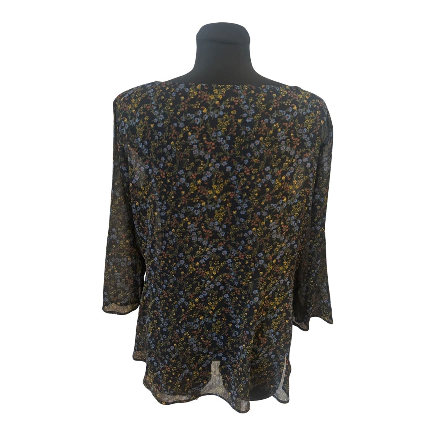 Uniqlo Bluse Damen Gr L Schwarz Transparent Blumen Dreiviertelarm