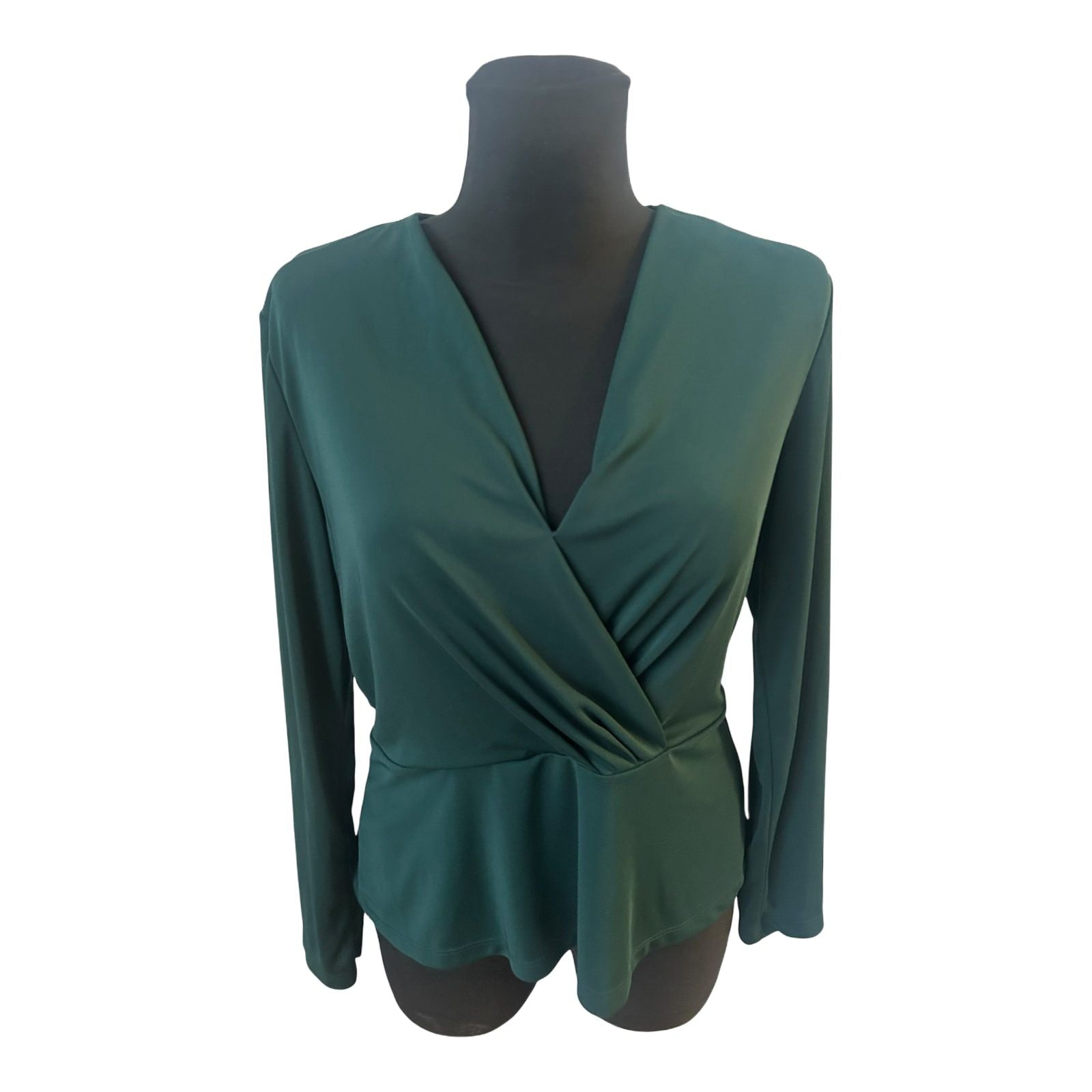 H&M Bluse Damen Gr M Grün Wickeloptik Langarm Elegant Femininer Look