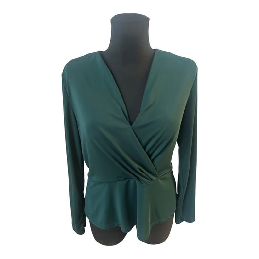 H&M Bluse Damen Gr M Grün Wickeloptik Langarm Elegant Femininer Look