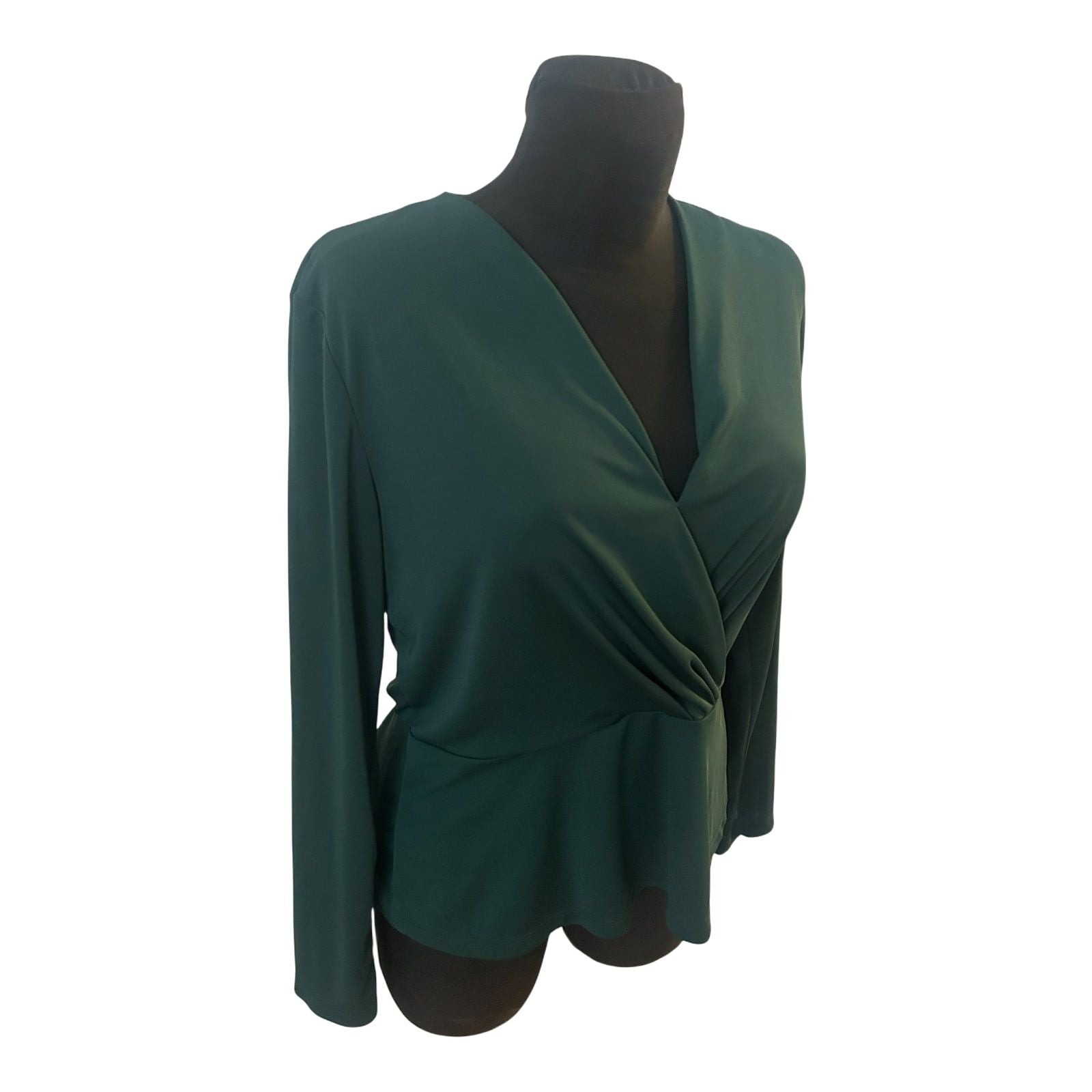 H&M Bluse Damen Gr M Grün Wickeloptik Langarm Elegant Femininer Look