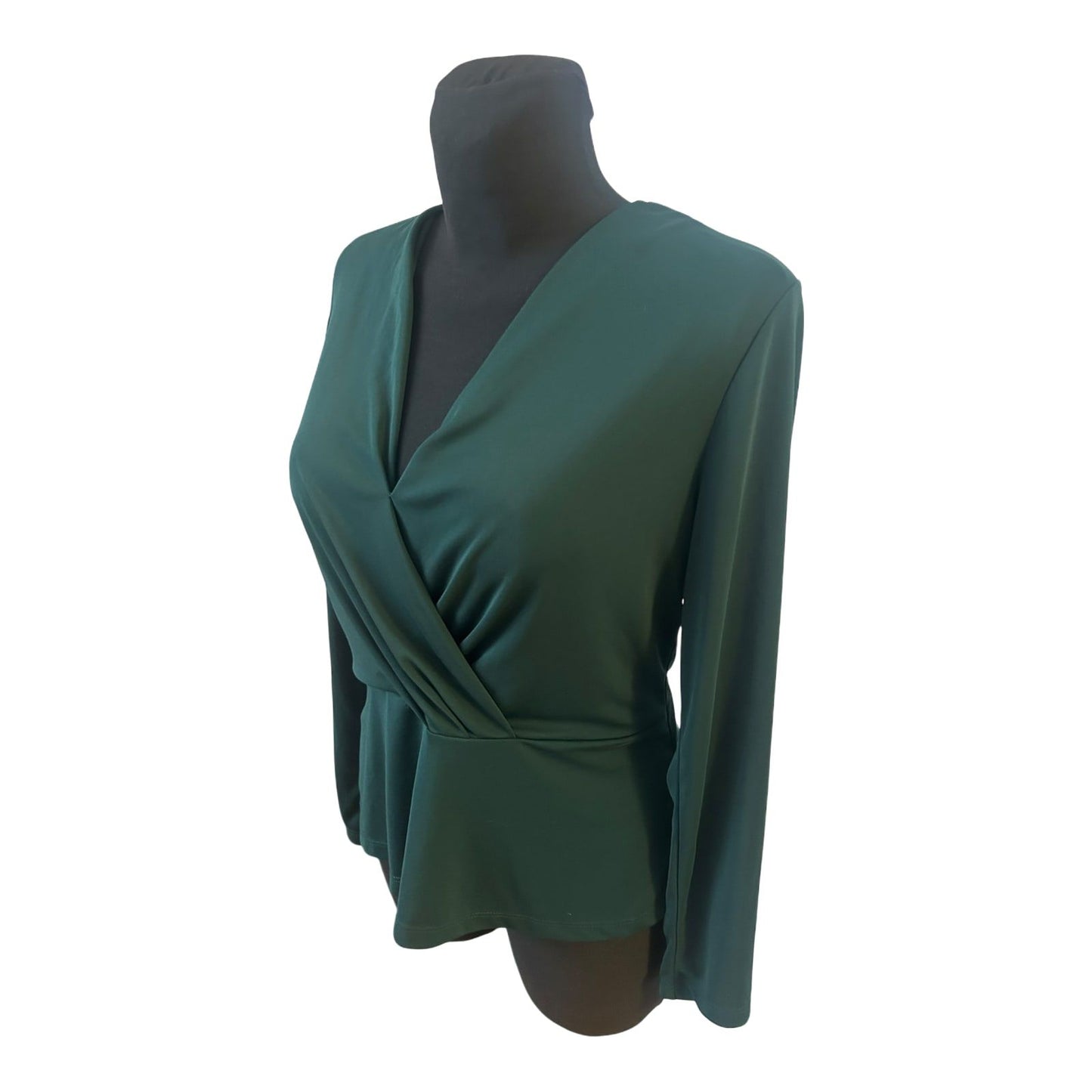 H&M Bluse Damen Gr M Grün Wickeloptik Langarm Elegant Femininer Look