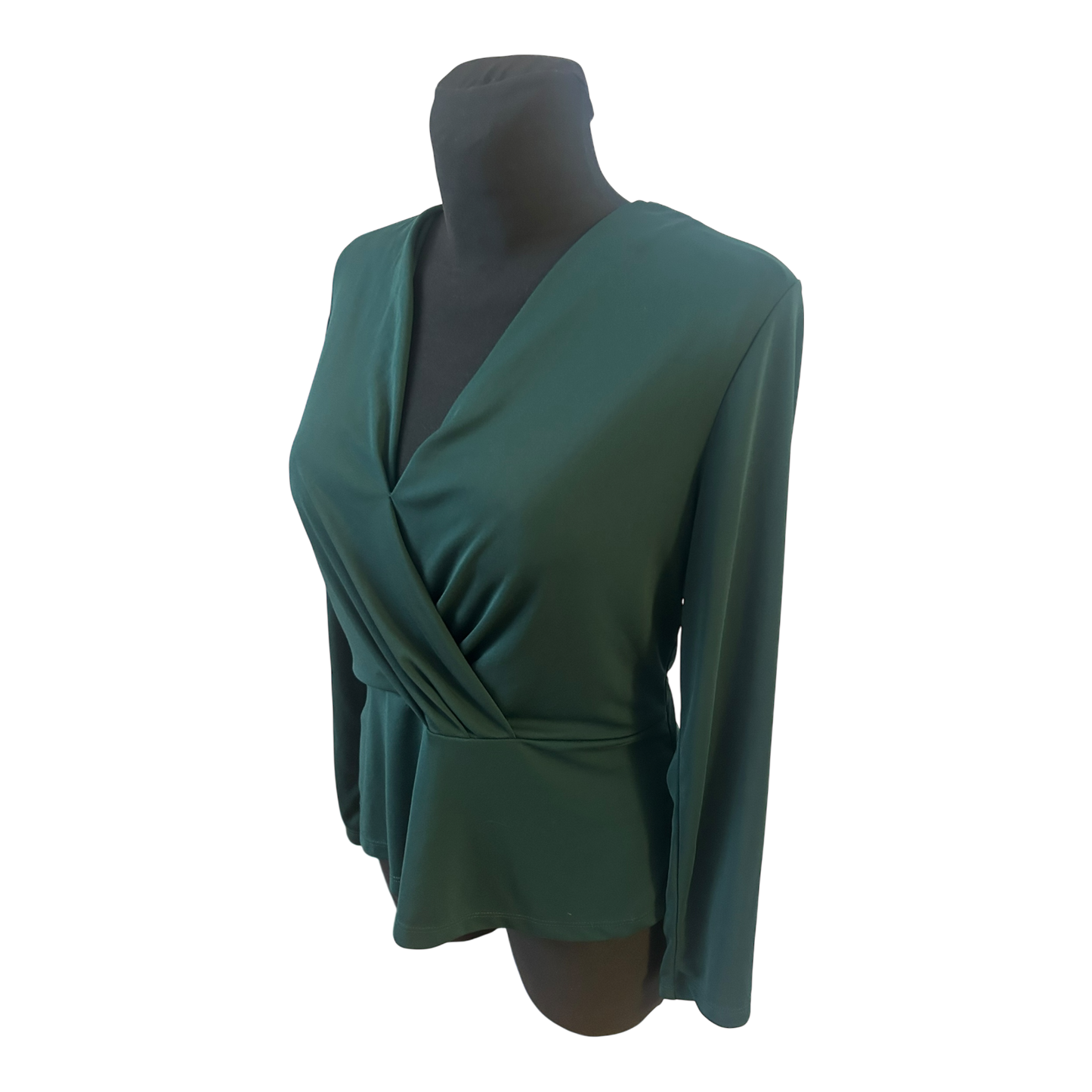 H&M Bluse Damen Gr M Grün Wickeloptik Langarm Elegant Femininer Look