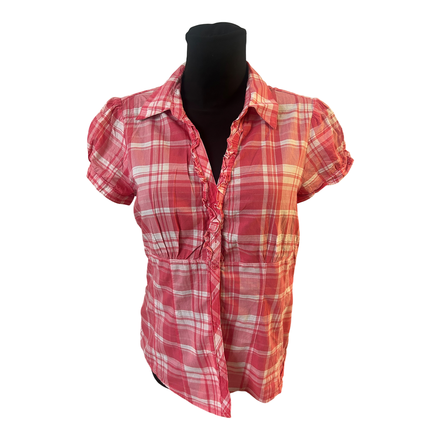 1982 Bluse Damen Gr L Pink Kariert Kurzarm Baumwolle Sommerlook