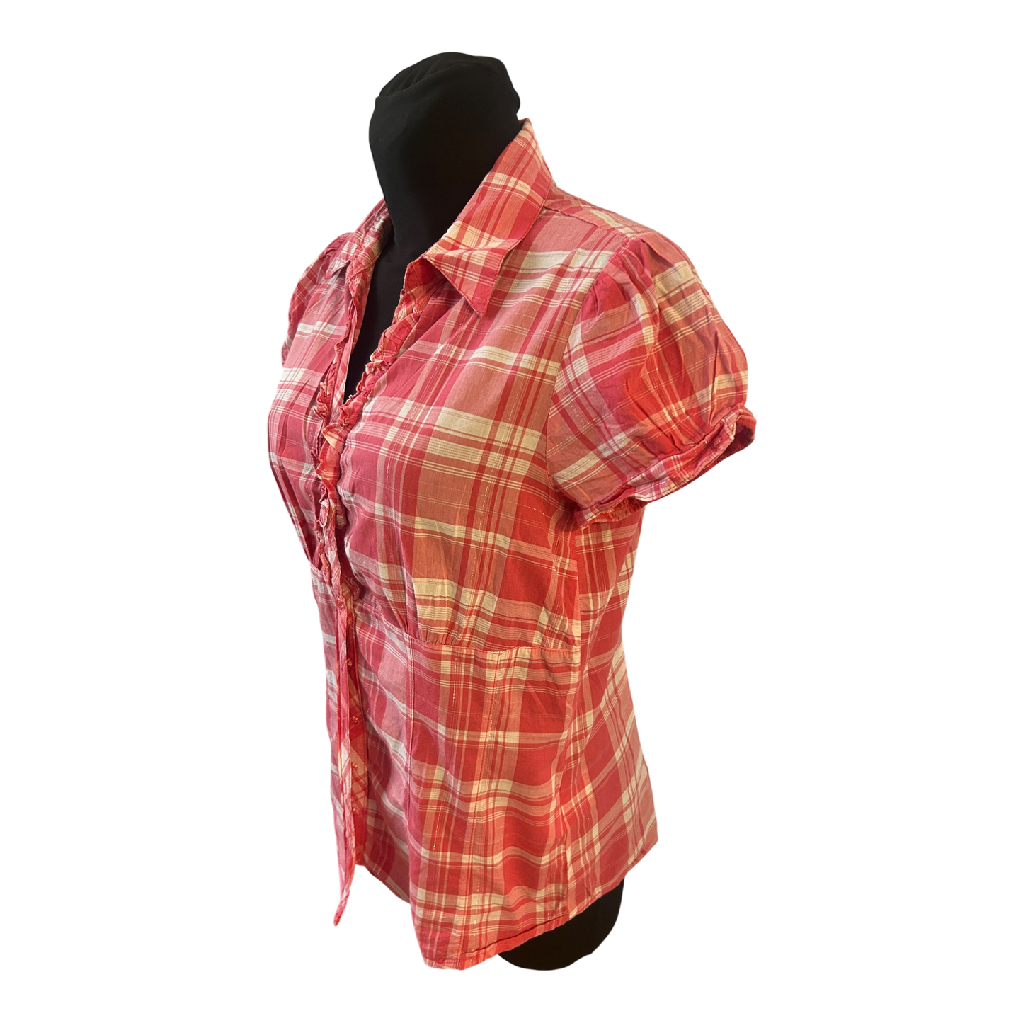 1982 Bluse Damen Gr L Pink Kariert Kurzarm Baumwolle Sommerlook