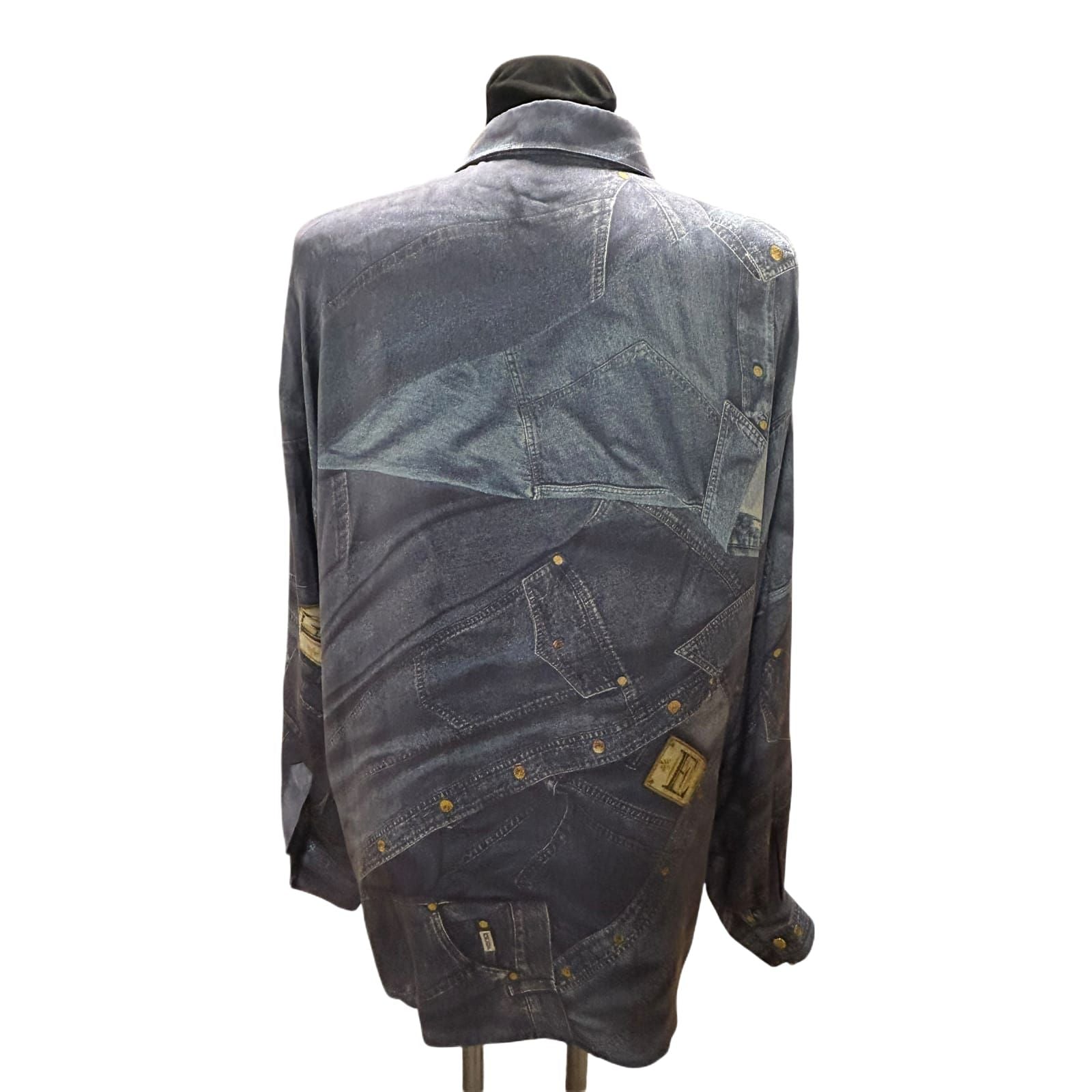 Escada Bluse Damen Gr 44 Seide Jeansprint Goldene Knöpfe Luxus Chic