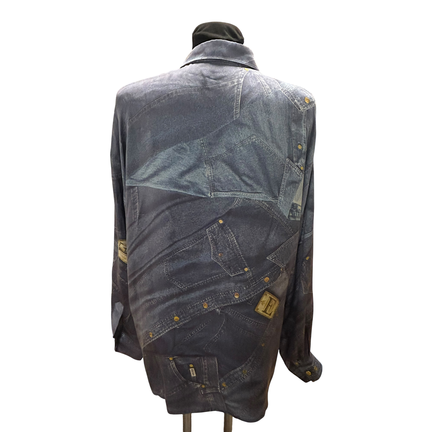 Escada Bluse Damen Gr 44 Seide Jeansprint Goldene Knöpfe Luxus Chic