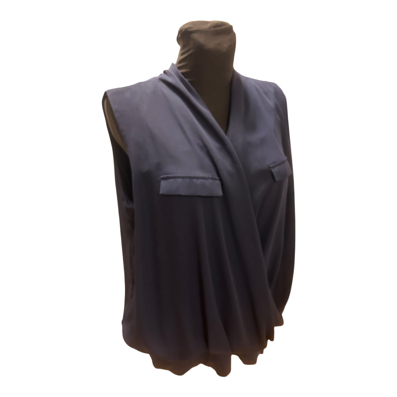 MS Mode Bluse Damen Gr 50 Blau Viskose Elegant Zweilagig Stretch