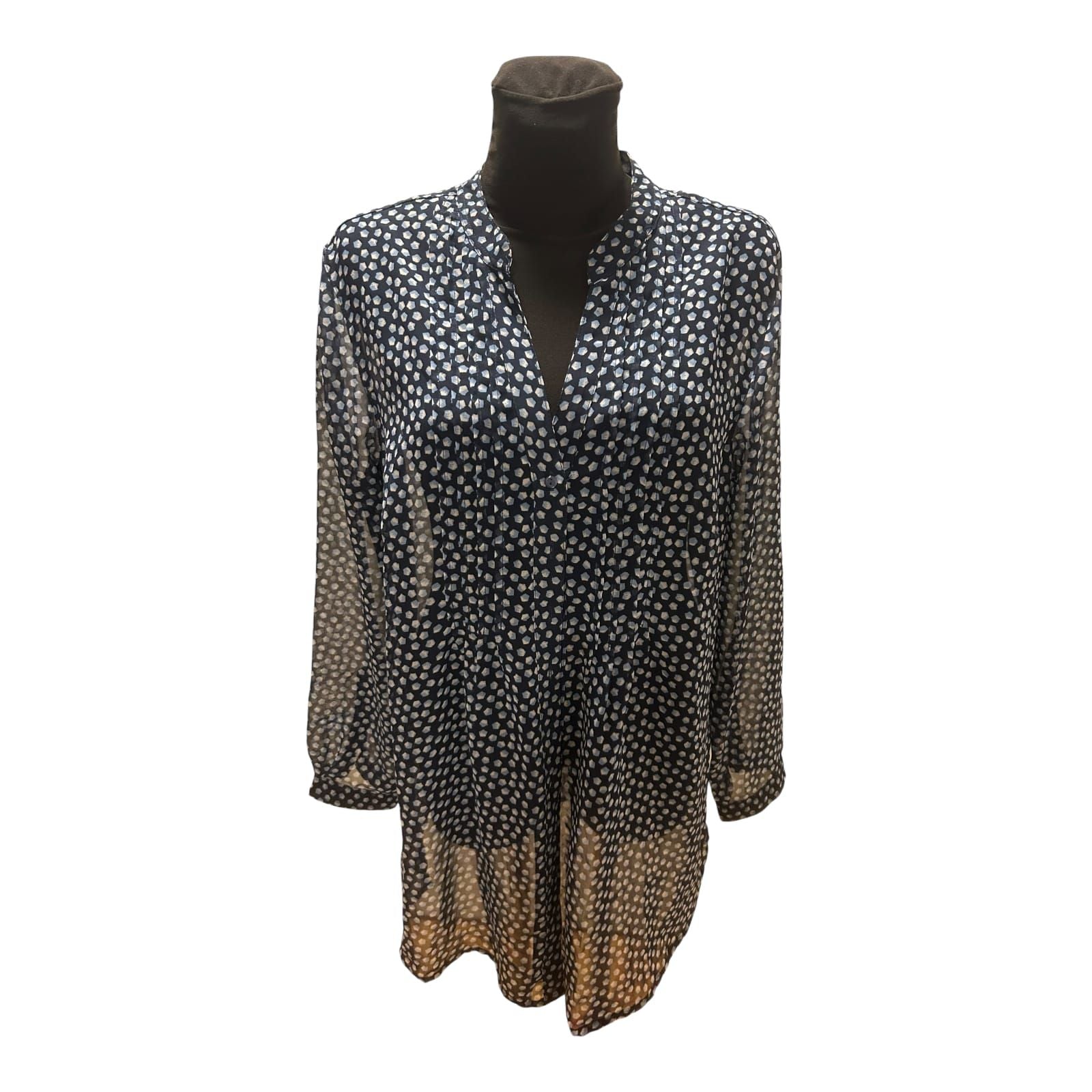 Gina Benotti Bluse Damen Gr L Blau Transparent Weit Langarm Muster