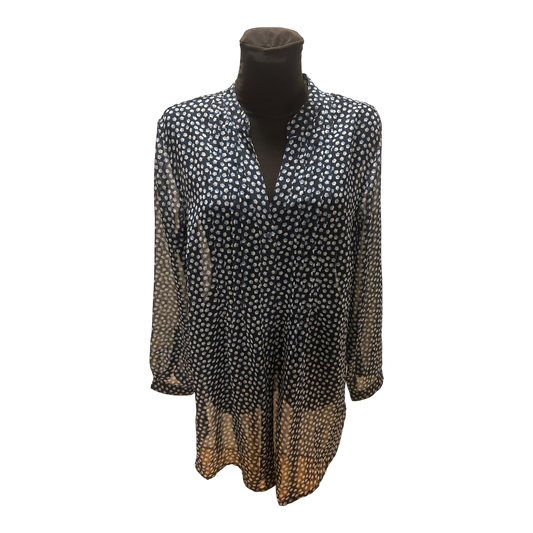 Gina Benotti Bluse Damen Gr L Blau Transparent Weit Langarm Muster