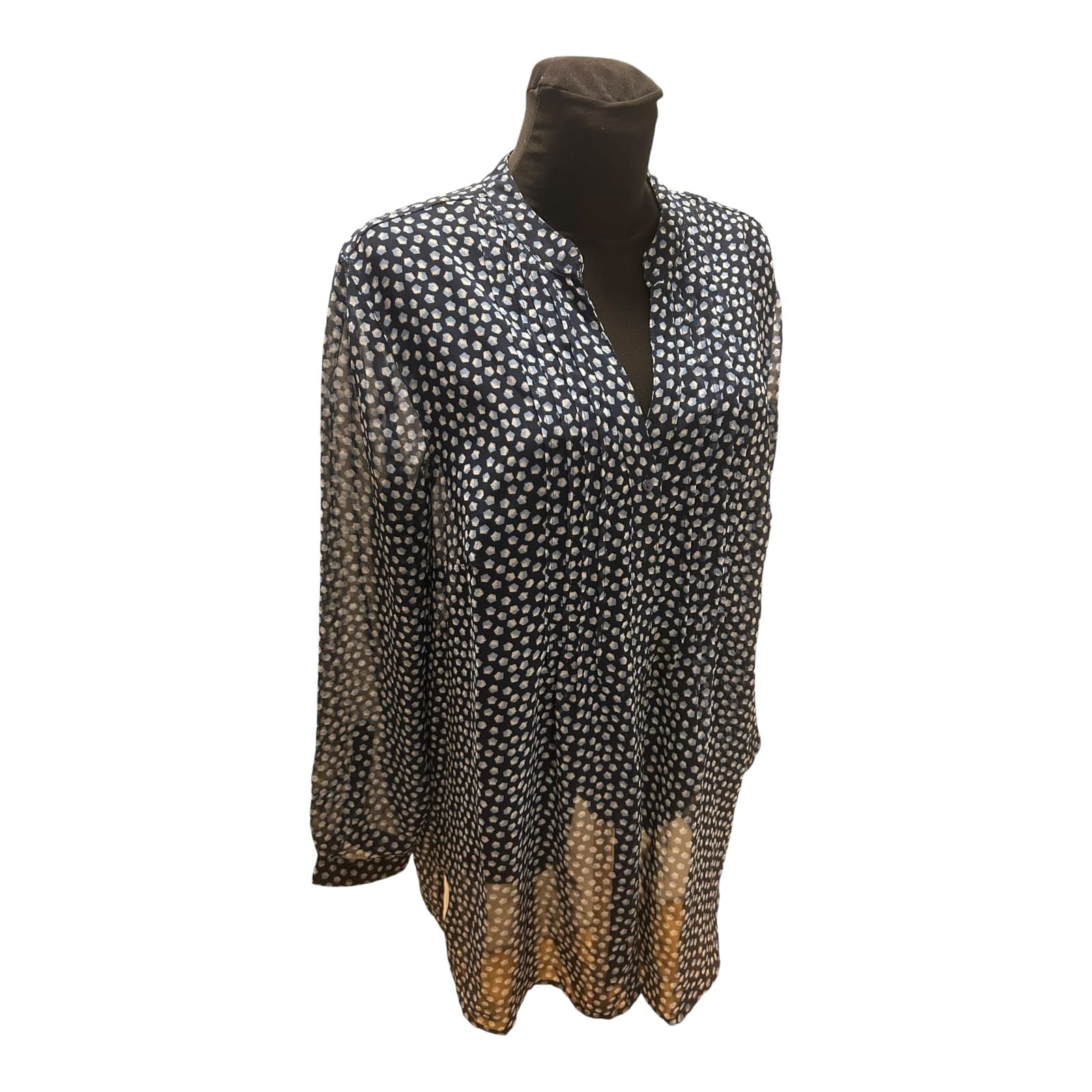 Gina Benotti Bluse Damen Gr L Blau Transparent Weit Langarm Muster