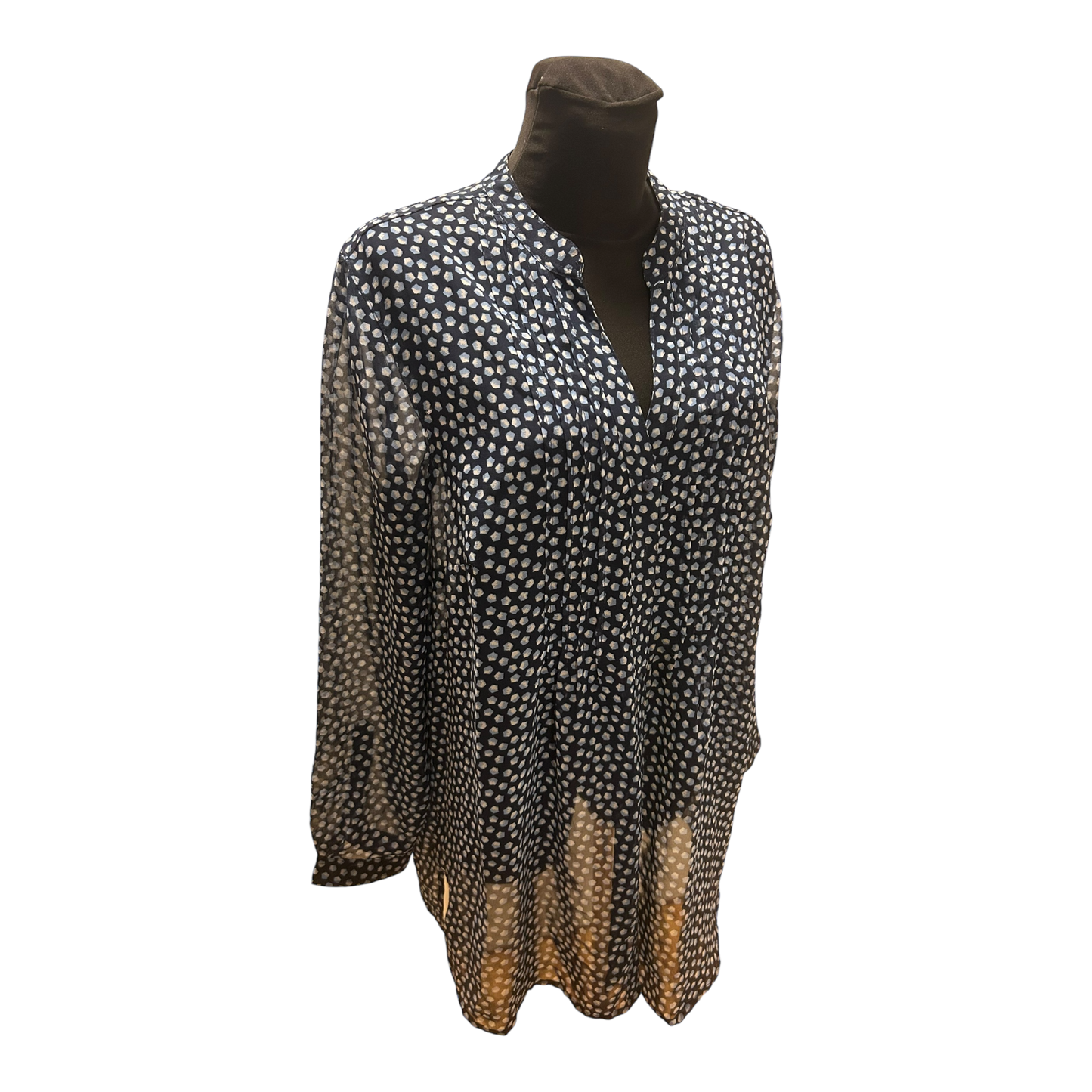 Gina Benotti Bluse Damen Gr L Blau Transparent Weit Langarm Muster