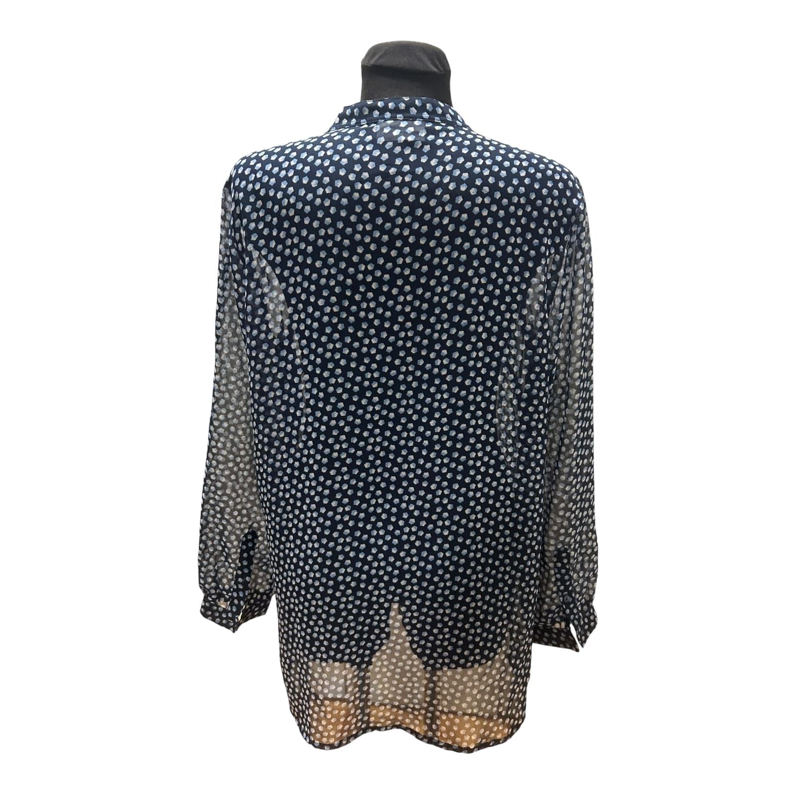 Gina Benotti Bluse Damen Gr L Blau Transparent Weit Langarm Muster