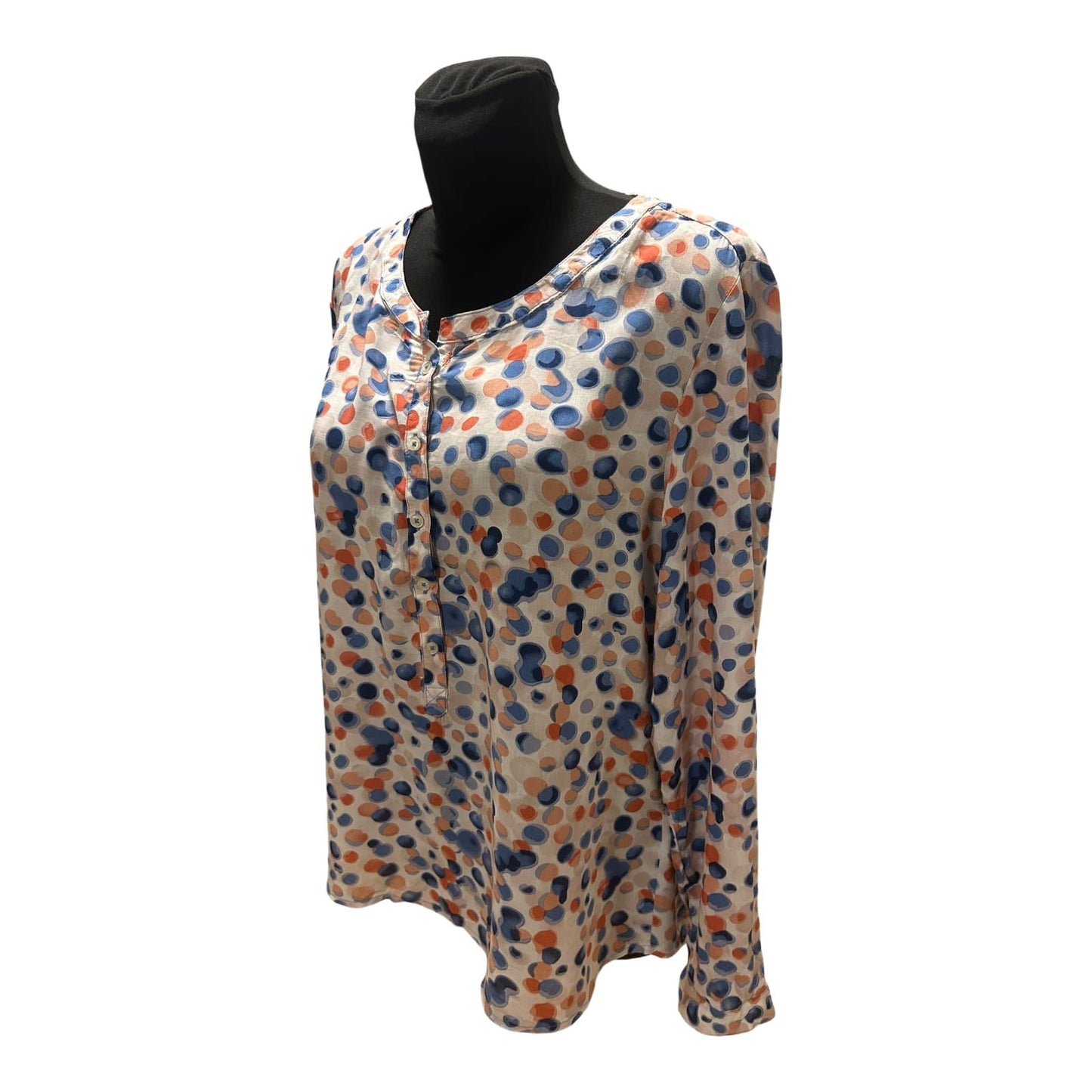 UP Fashion Bluse Damen Gr 44 Blau Orange Punkte Langarm Locker Chic