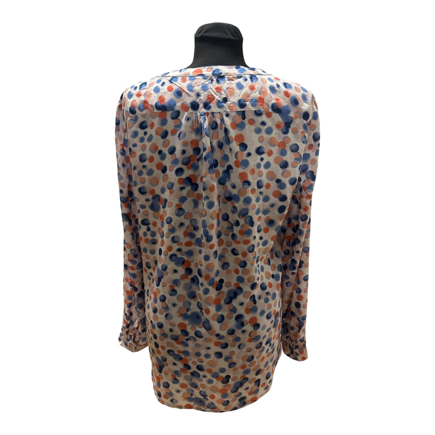 UP Fashion Bluse Damen Gr 44 Blau Orange Punkte Langarm Locker Chic