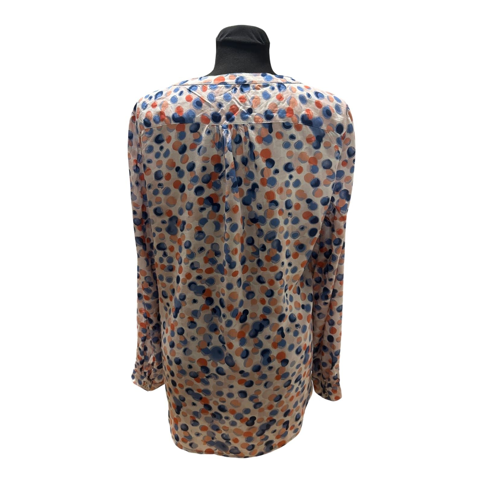 UP Fashion Bluse Damen Gr 44 Blau Orange Punkte Langarm Locker Chic