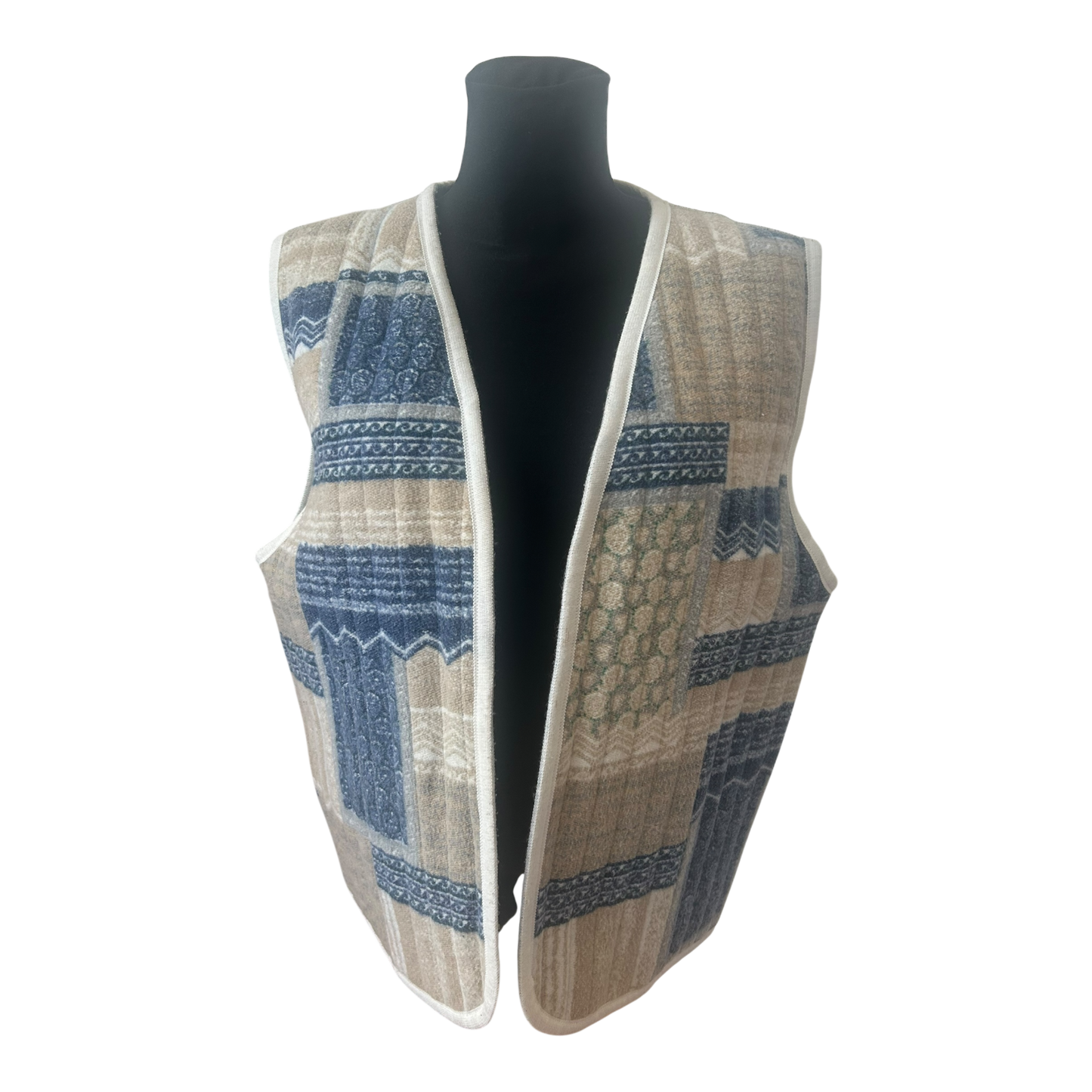 Wendeweste Damen Gr 42 L Blau Beige Patchwork Wollig Vintage Stil