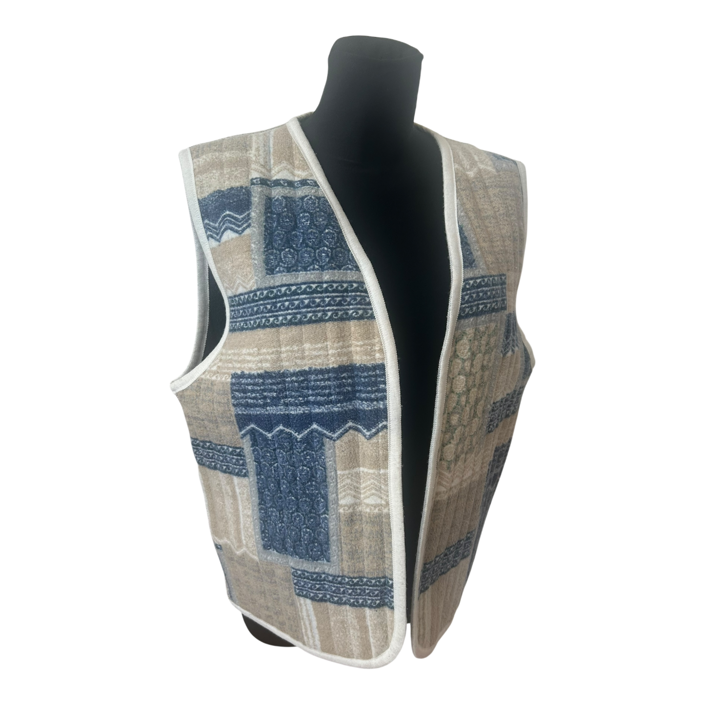 Wendeweste Damen Gr 42 L Blau Beige Patchwork Wollig Vintage Stil
