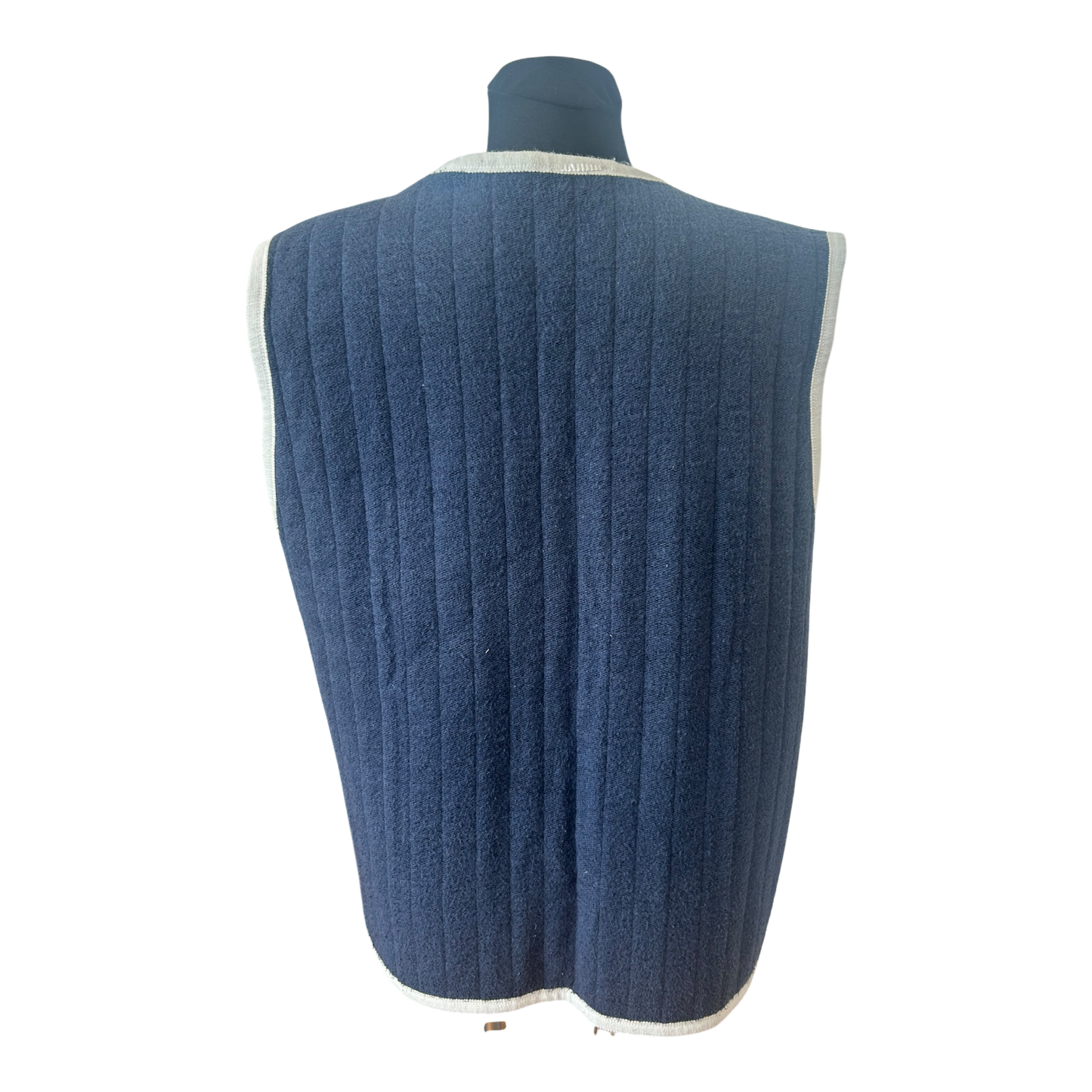 Wendeweste Damen Gr 42 L Blau Beige Patchwork Wollig Vintage Stil