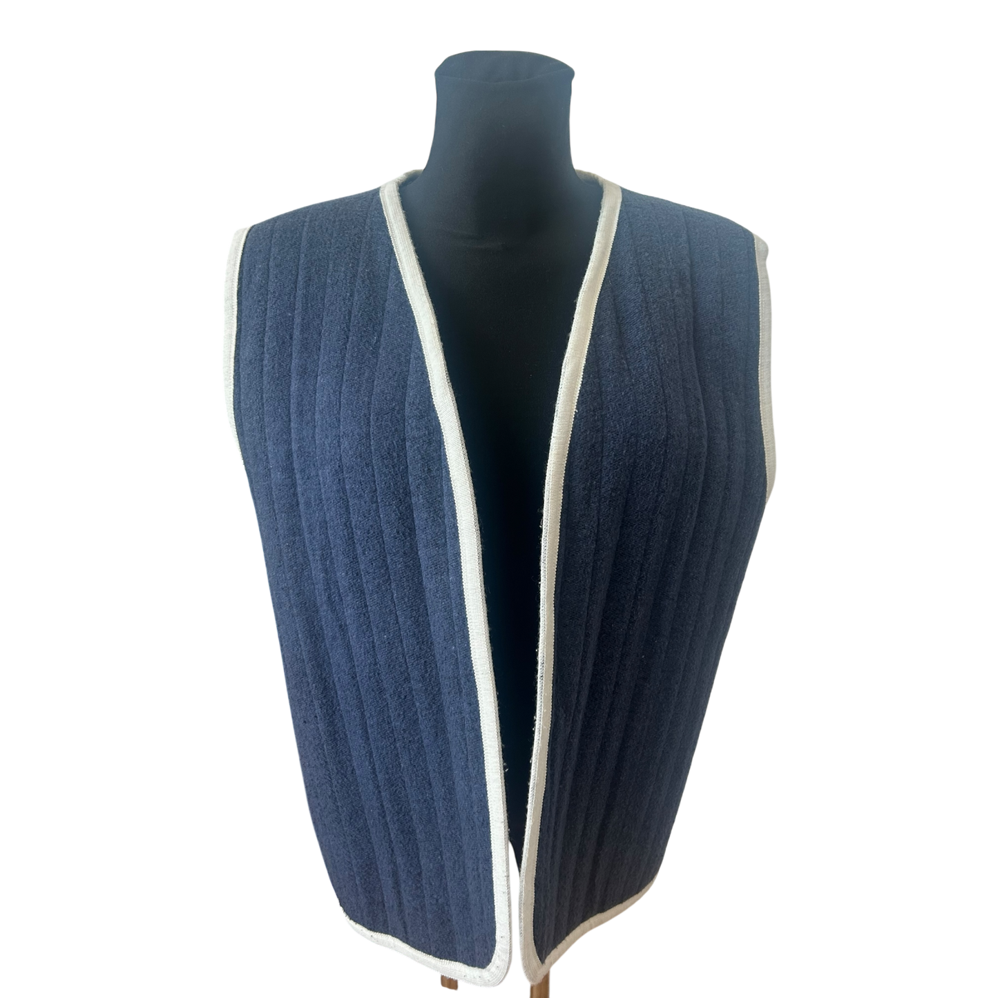 Wendeweste Damen Gr 42 L Blau Beige Patchwork Wollig Vintage Stil