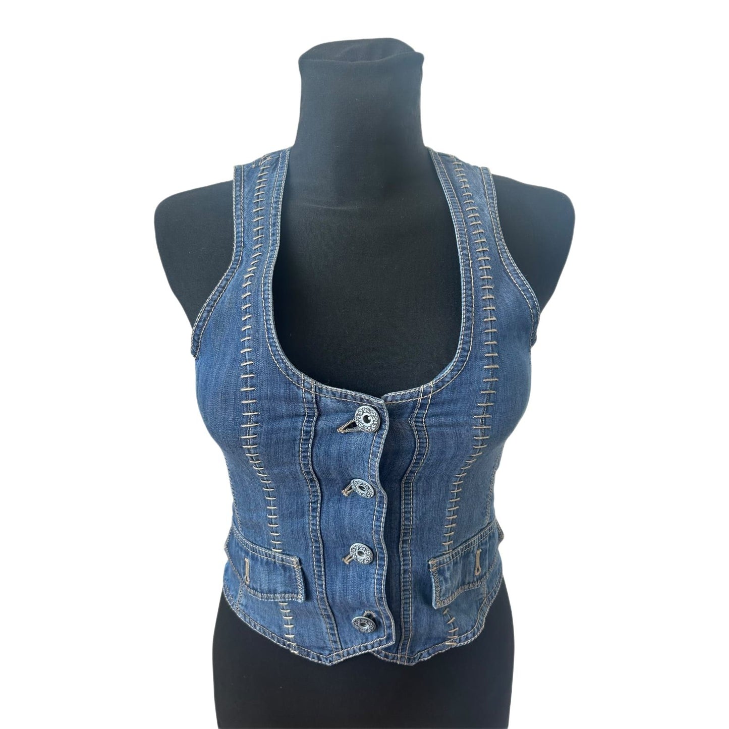 Steilmann Weste Damen Gr 34 Blau Jeans Lyocell Figurbetont Vintage Stil