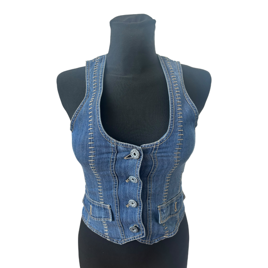 Steilmann Weste Damen Gr 34 Blau Jeans Lyocell Figurbetont Vintage Stil