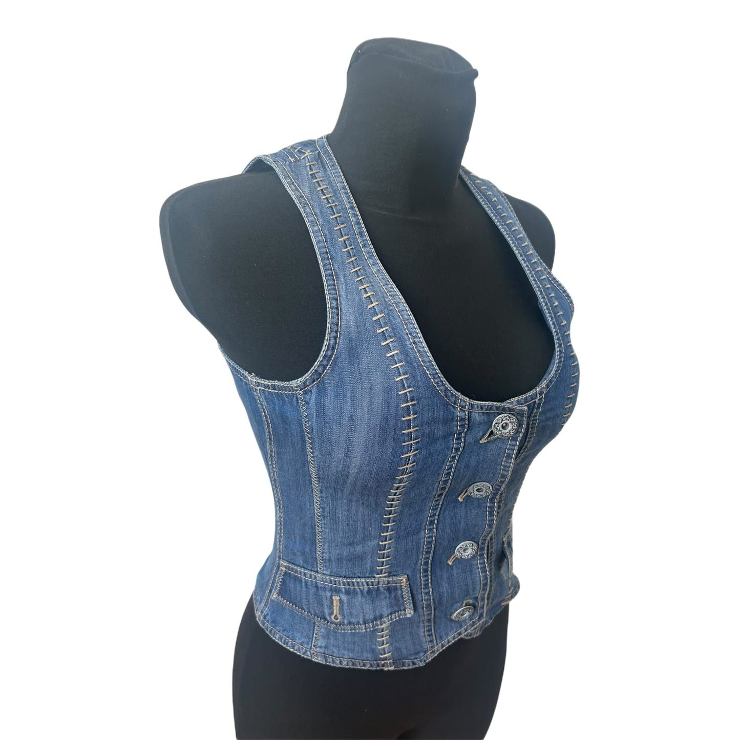 Steilmann Weste Damen Gr 34 Blau Jeans Lyocell Figurbetont Vintage Stil