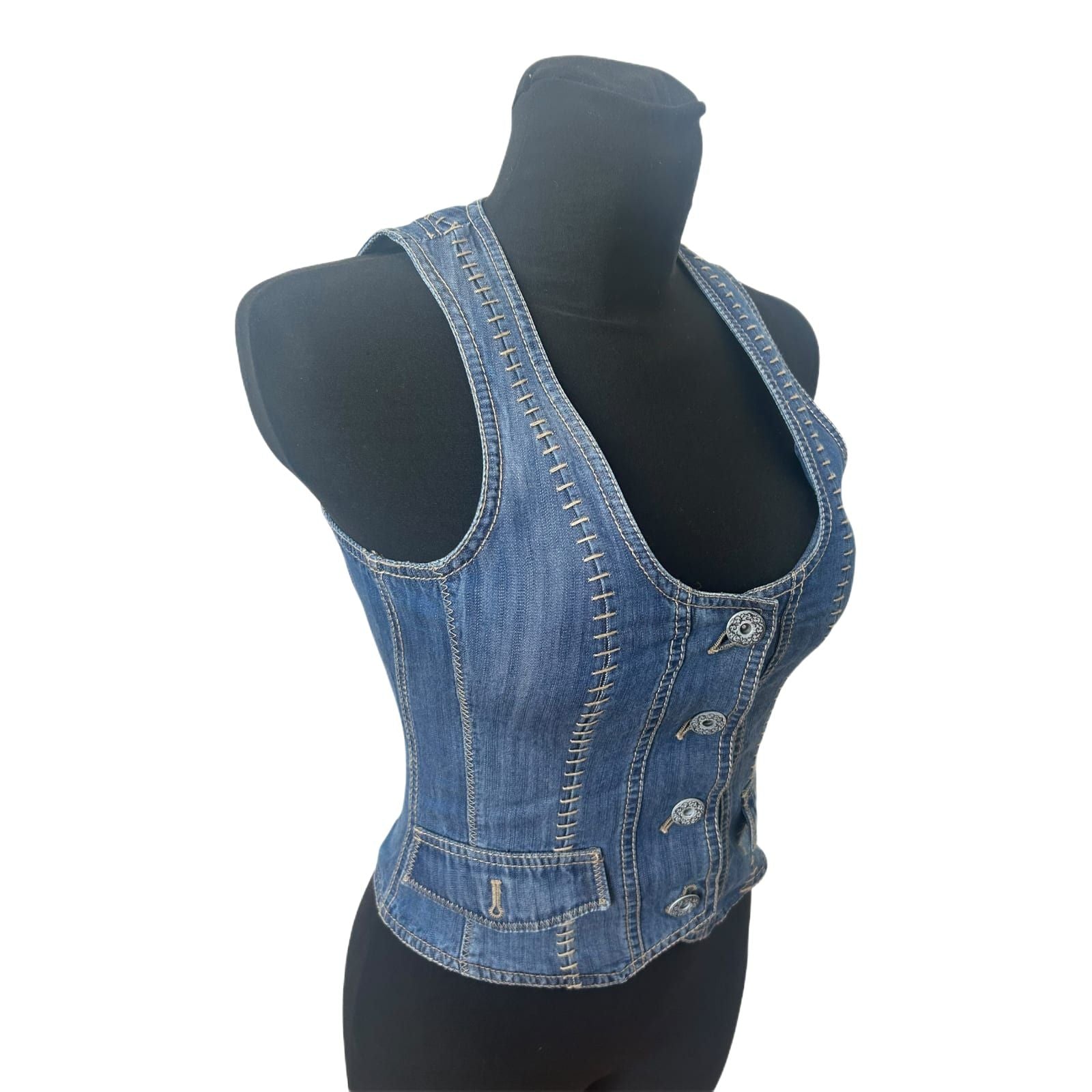 Steilmann Weste Damen Gr 34 Blau Jeans Lyocell Figurbetont Vintage Stil