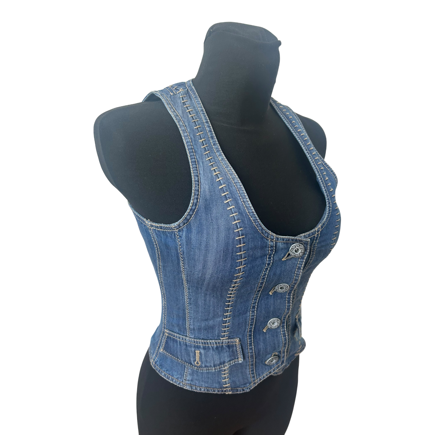 Steilmann Weste Damen Gr 34 Blau Jeans Lyocell Figurbetont Vintage Stil