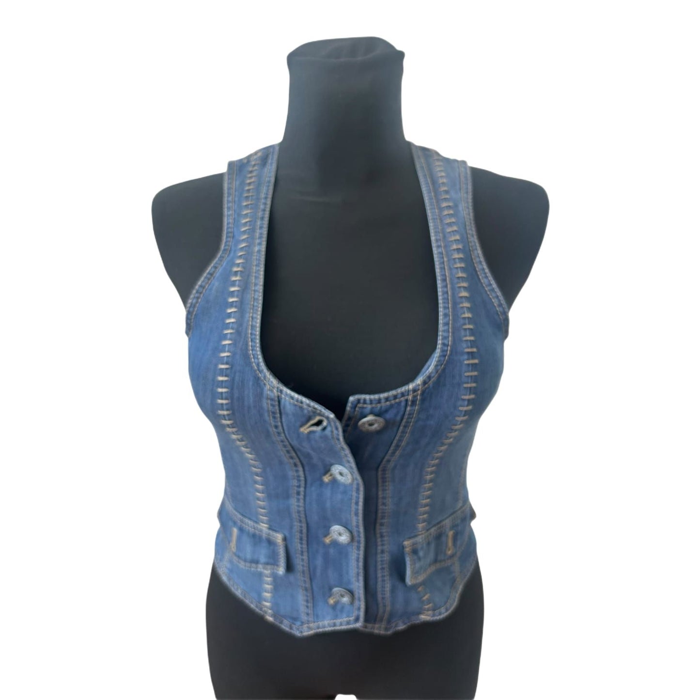 Steilmann Weste Damen Gr 34 Blau Jeans Lyocell Figurbetont Vintage Stil