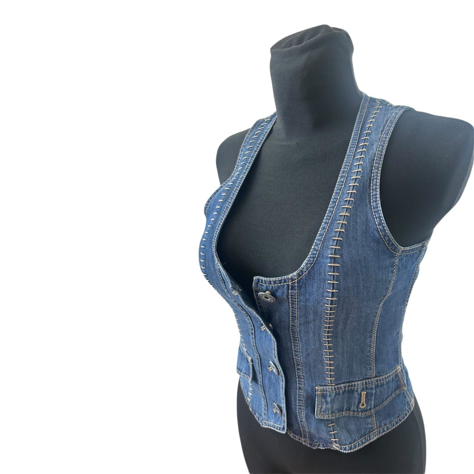 Steilmann Weste Damen Gr 34 Blau Jeans Lyocell Figurbetont Vintage Stil