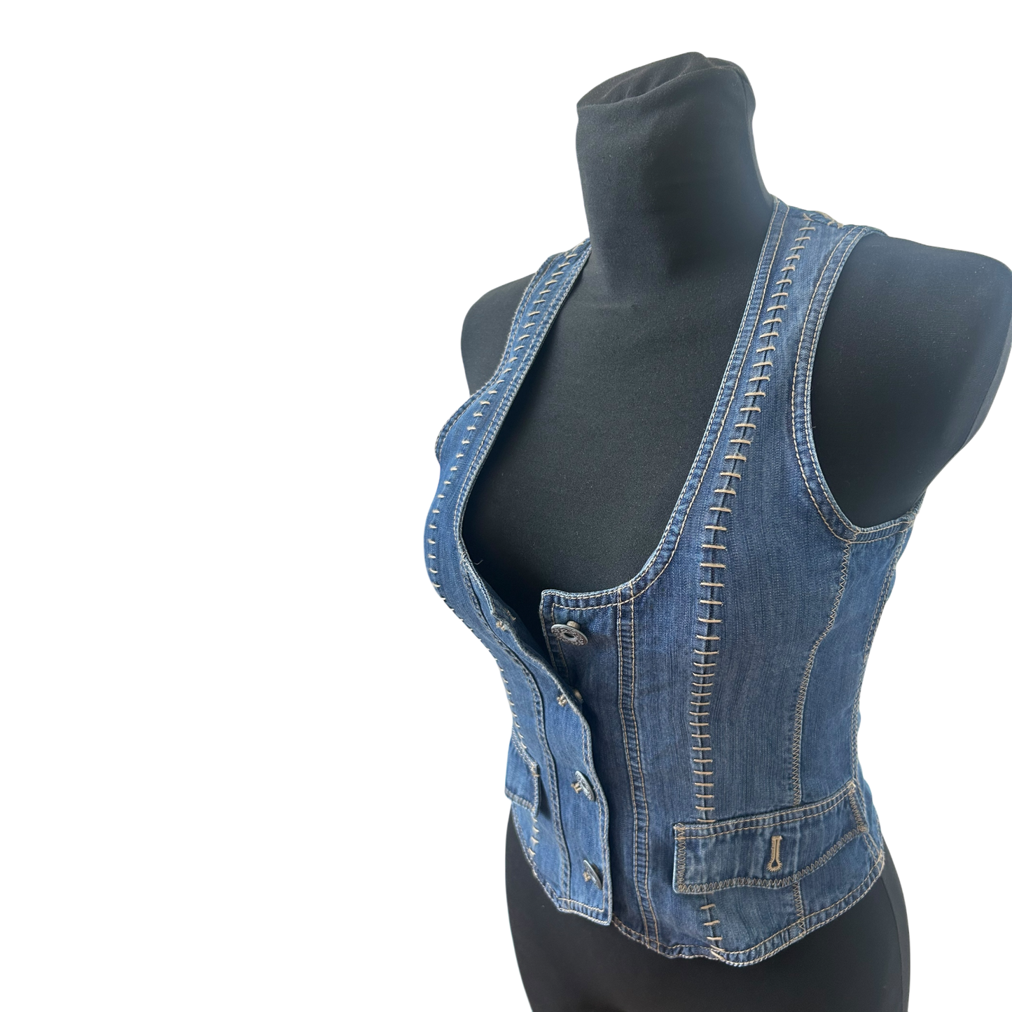 Steilmann Weste Damen Gr 34 Blau Jeans Lyocell Figurbetont Vintage Stil