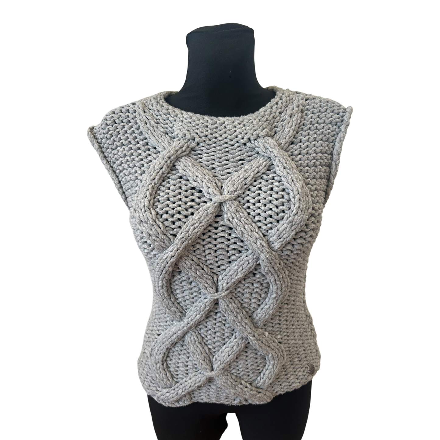 Marco Polo Weste Damen Gr M Grau Grobstrick Zopfmuster Modern Elegant