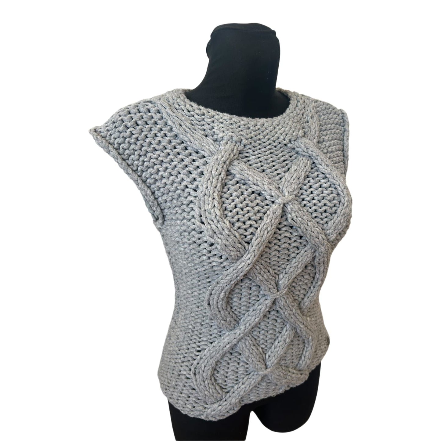 Marco Polo Weste Damen Gr M Grau Grobstrick Zopfmuster Modern Elegant